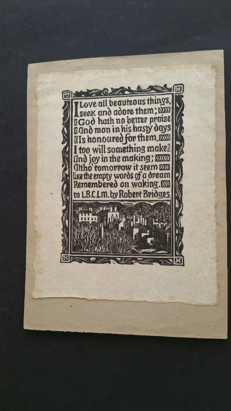 Other English Antique Woodcut Engraving, of Prose by Robert Bridges For Sale