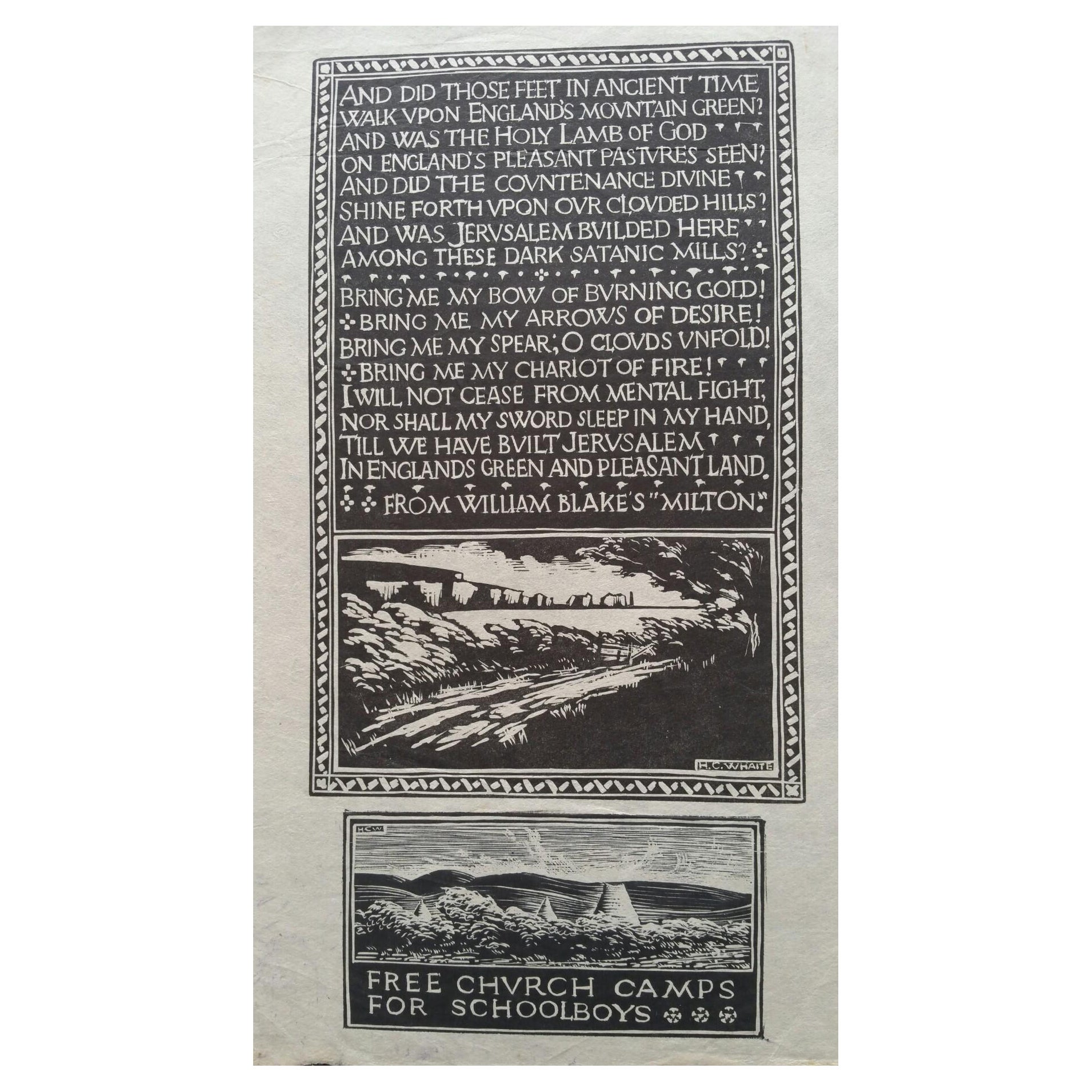 Gravure sur bois ancienne anglaise, William Blakes's Milton