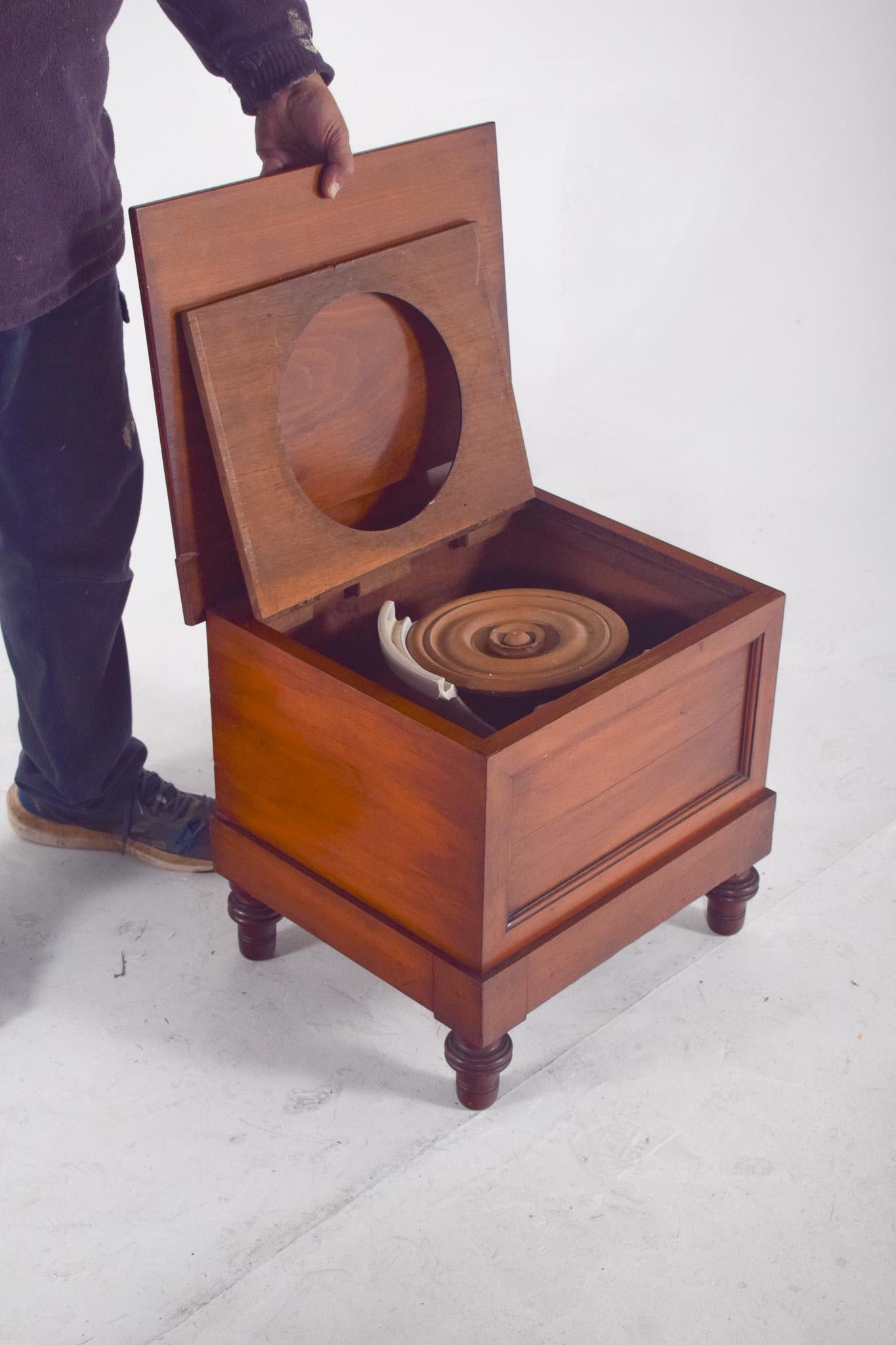English Antique Wooden Bedside Table with Sanitary Container For Sale 5