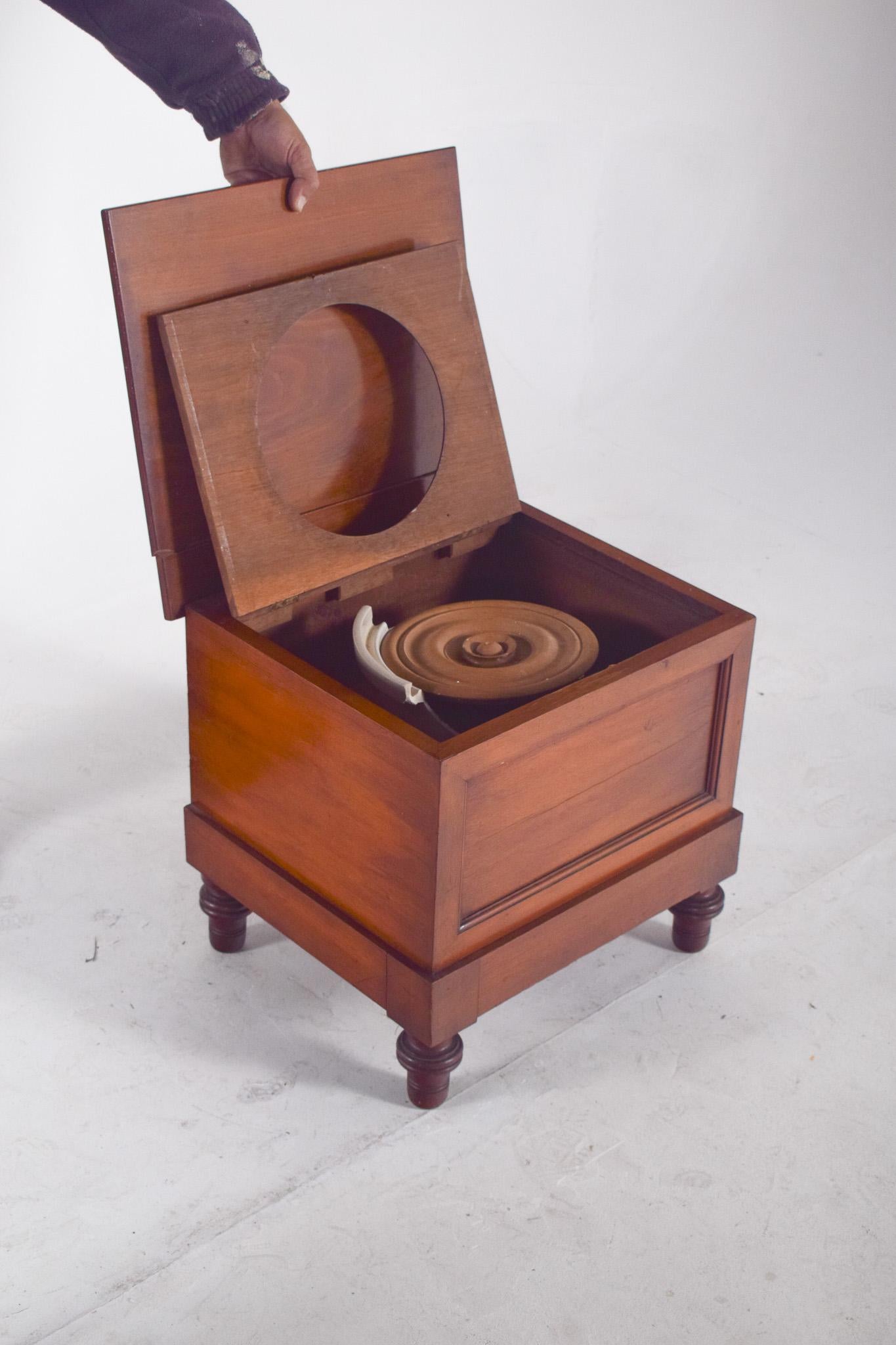 English Antique Wooden Bedside Table with Sanitary Container For Sale 6