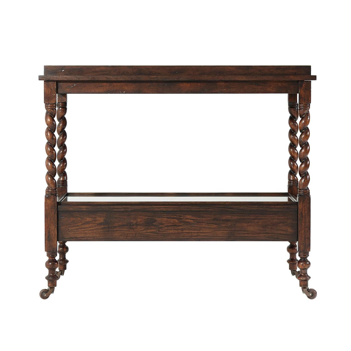 Rustic English Antiqued Serving Table For Sale