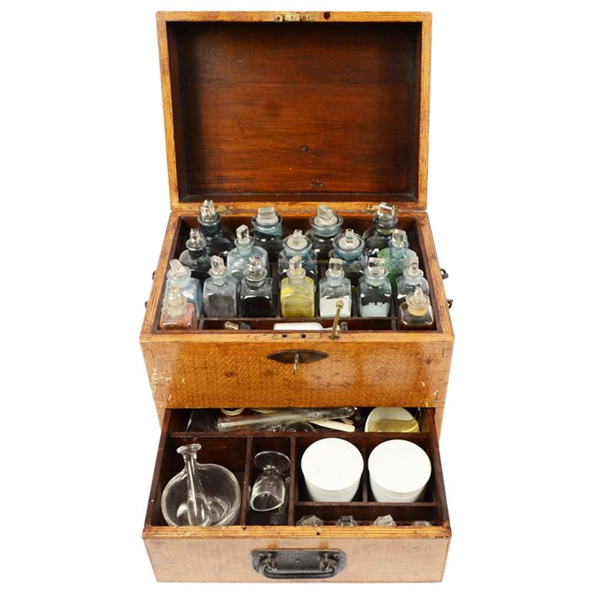 Late 19th Century Antique Travel English Apothecary Cabinet Medical Tool