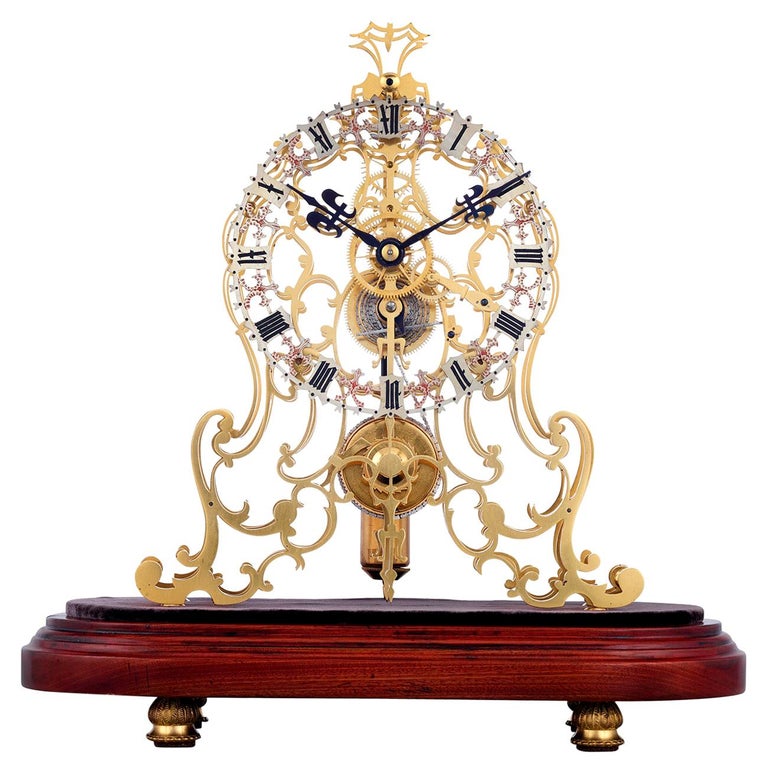 English Arabesque Skeleton Clock by Evans of Handsworth For Sale