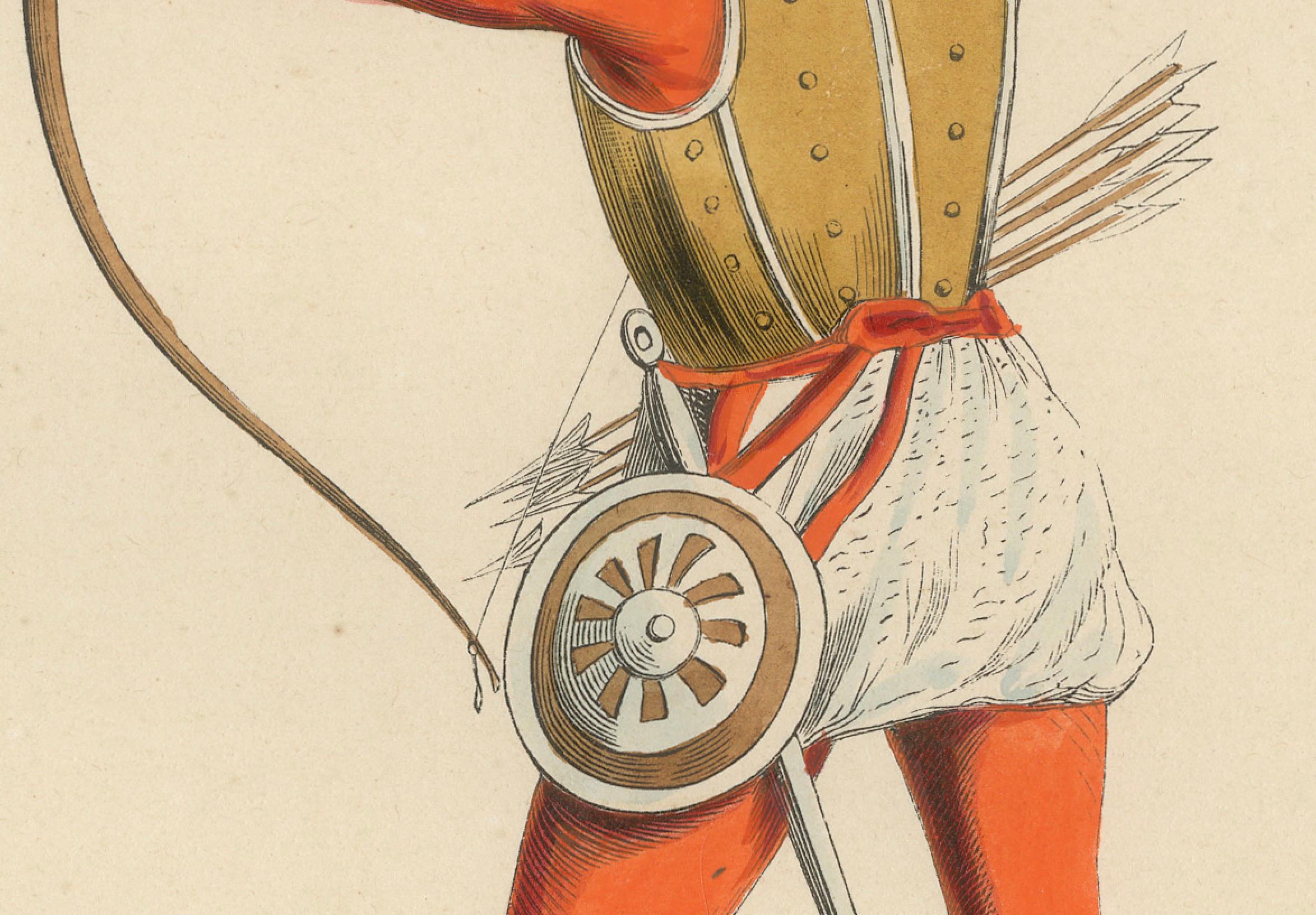 English Archer in Mid-Draw, Costume Di Moyen Age, 1847 In Good Condition For Sale In Langweer, NL