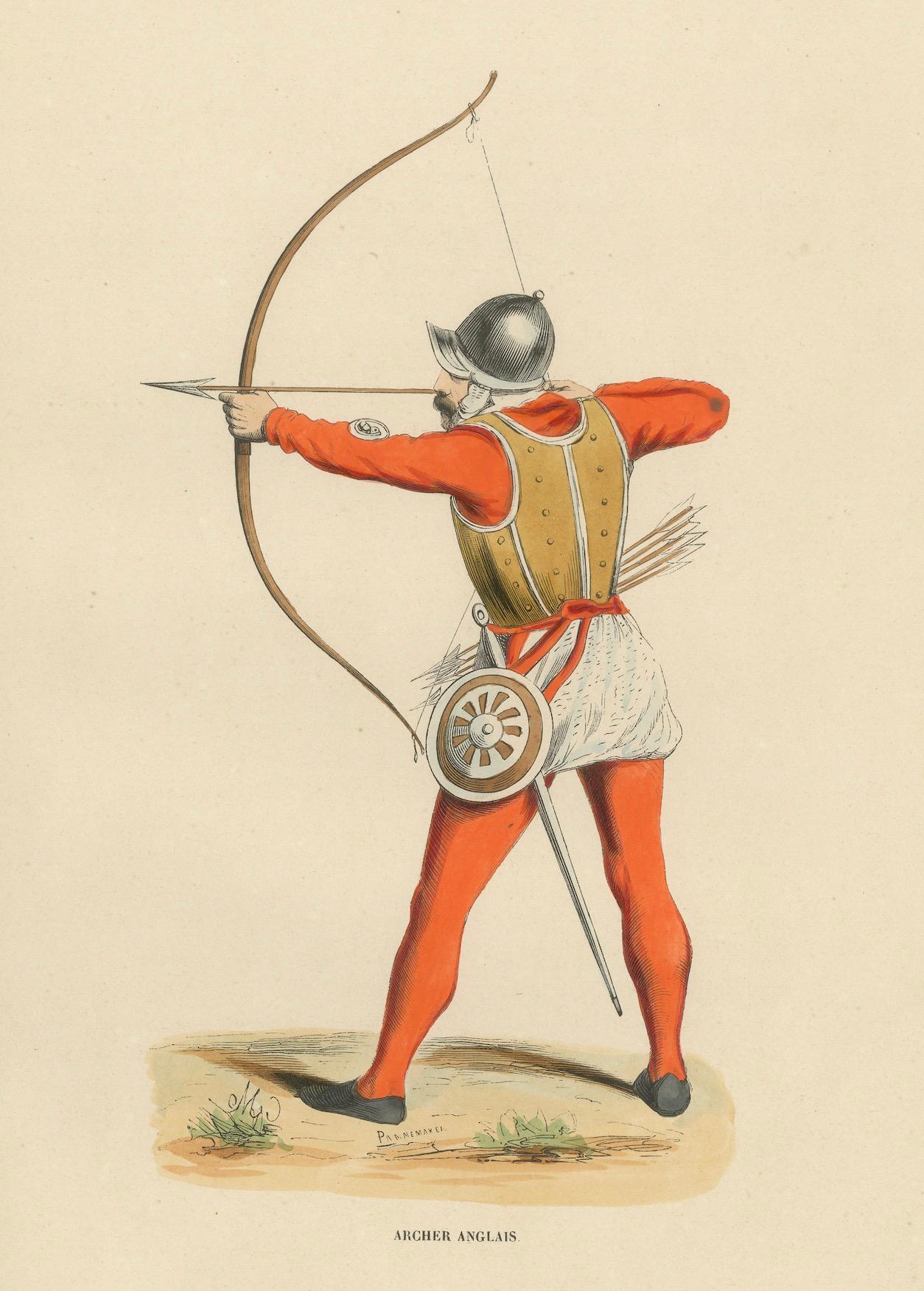 Paper English Archer in Mid-Draw, Costume Di Moyen Age, 1847 For Sale