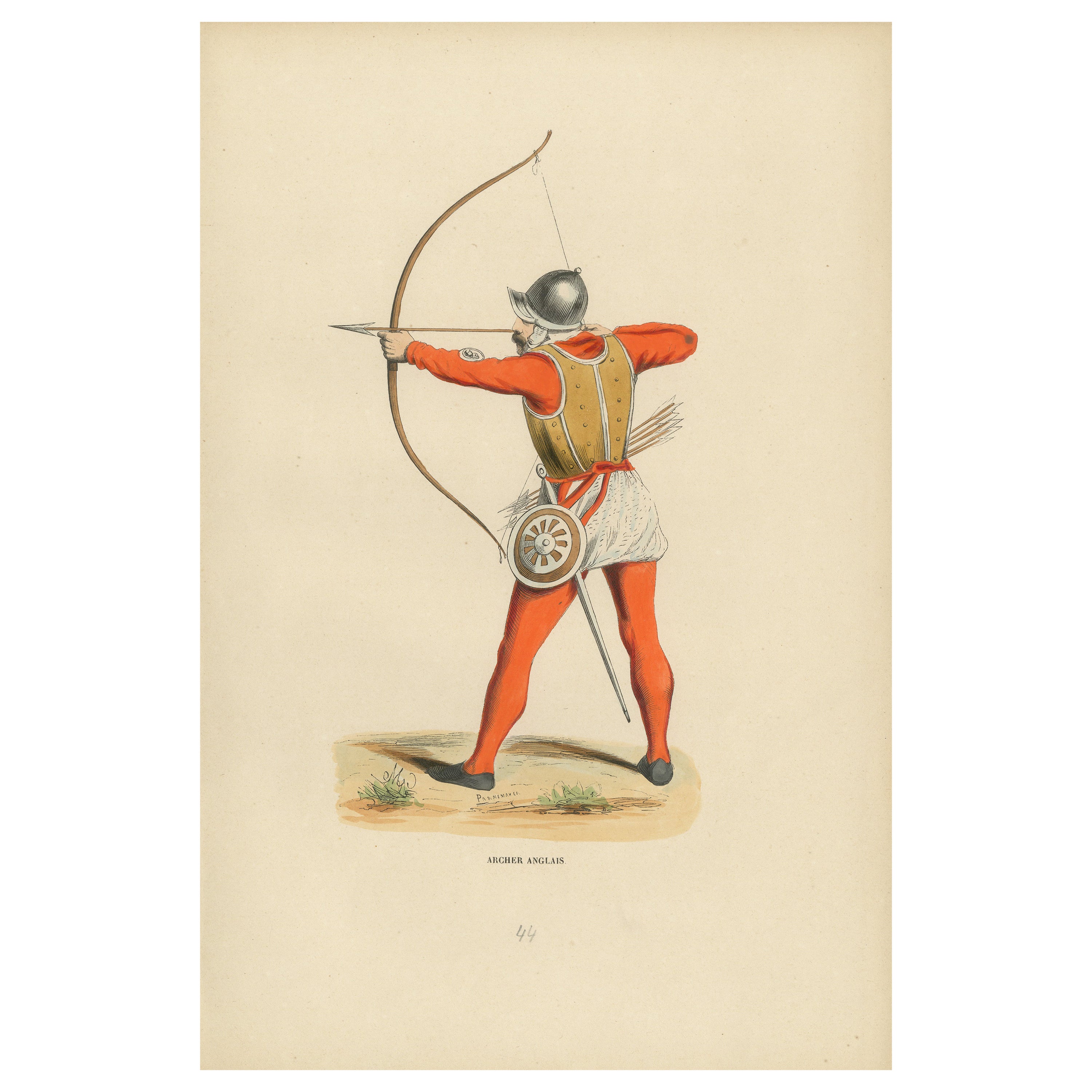 Englischer Archer in Mid-Draw, Kostüm des Moyen-Zeitalters, 1847