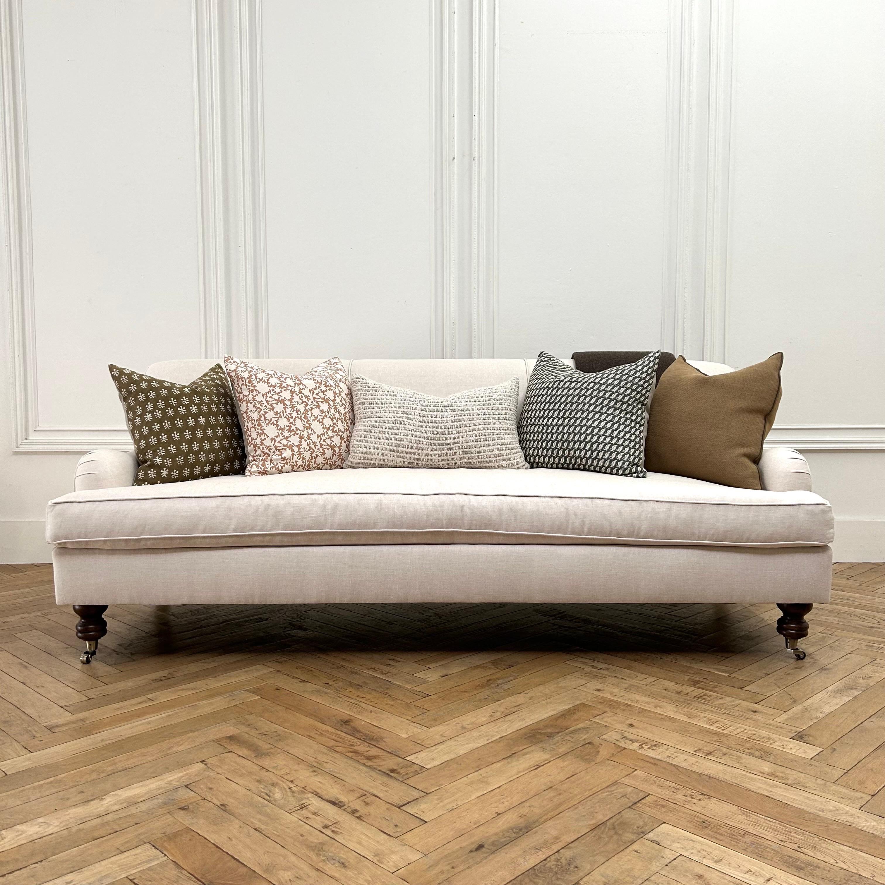 Contemporary English Arm Sofa in Natural Linen Floor Sample Sale