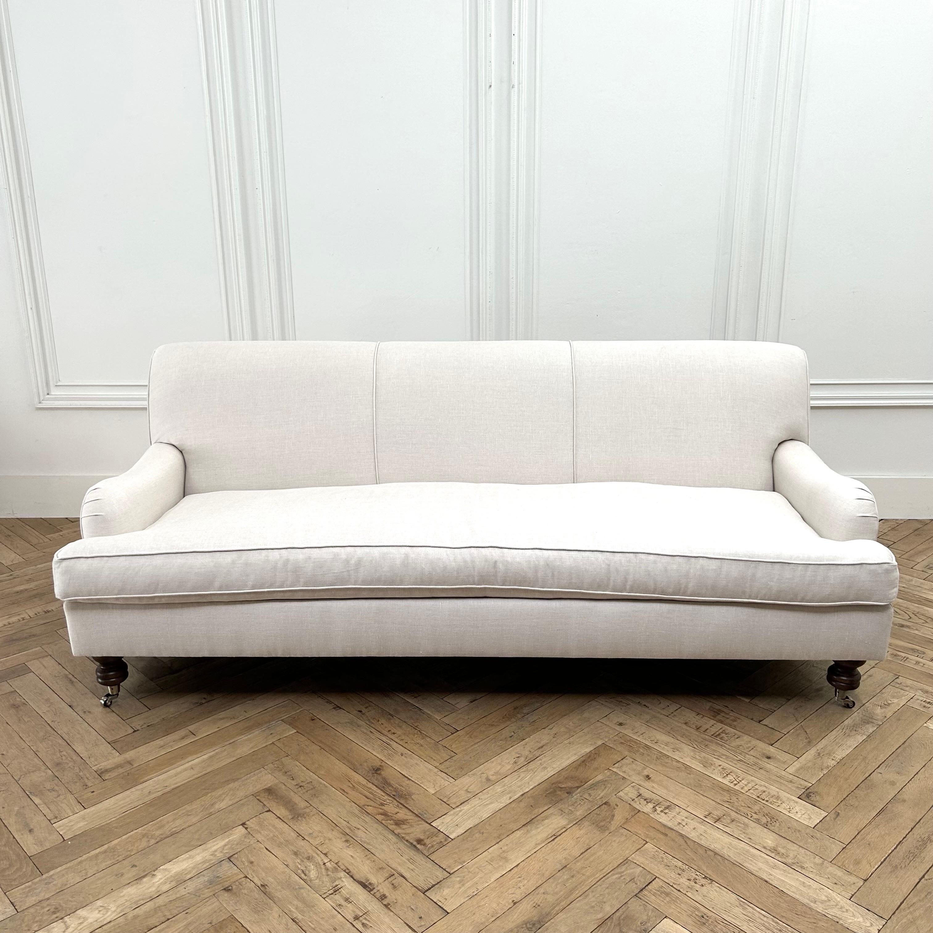 English Arm Sofa in Natural Linen Floor Sample Sale 1