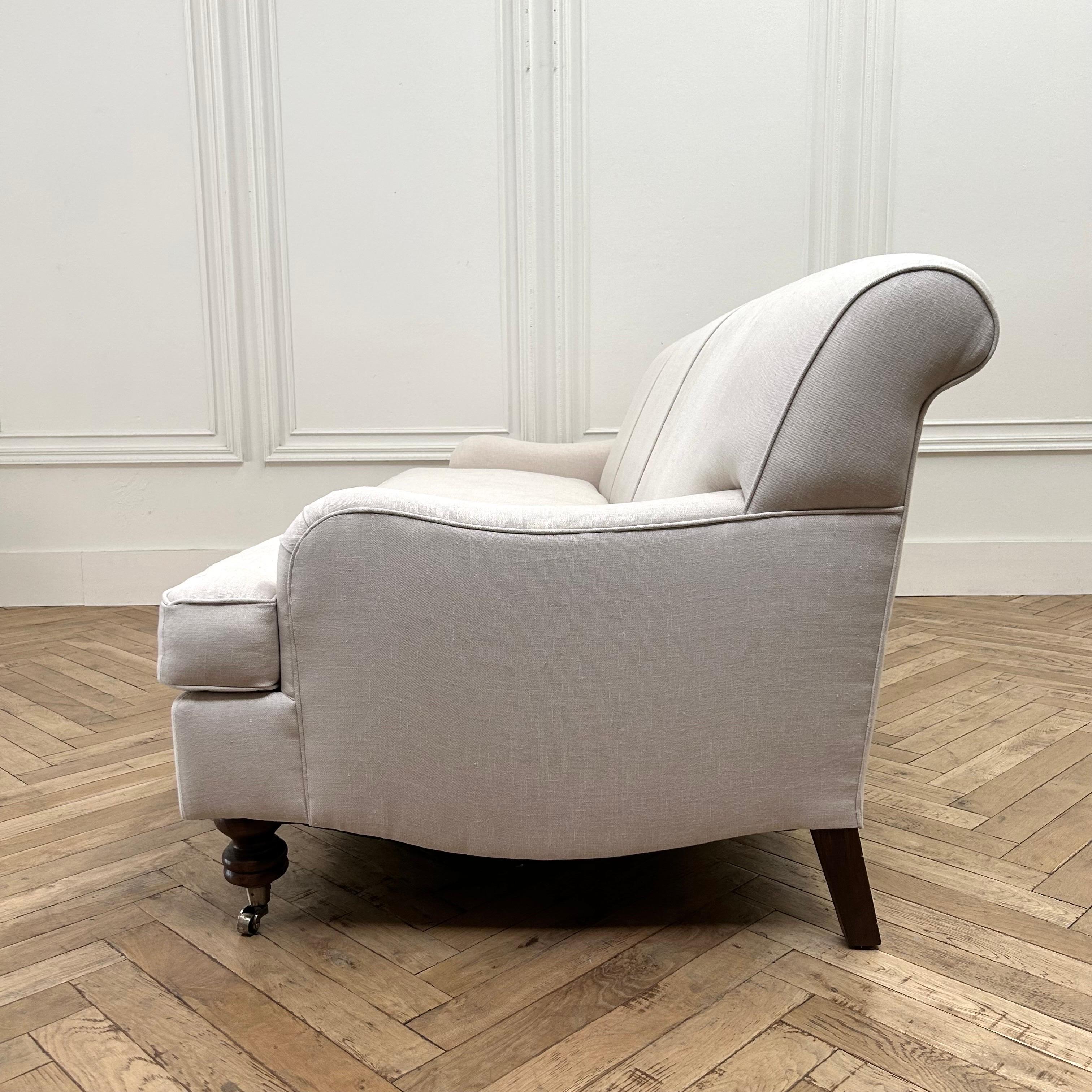 English Arm Sofa in Natural Linen Floor Sample Sale 2