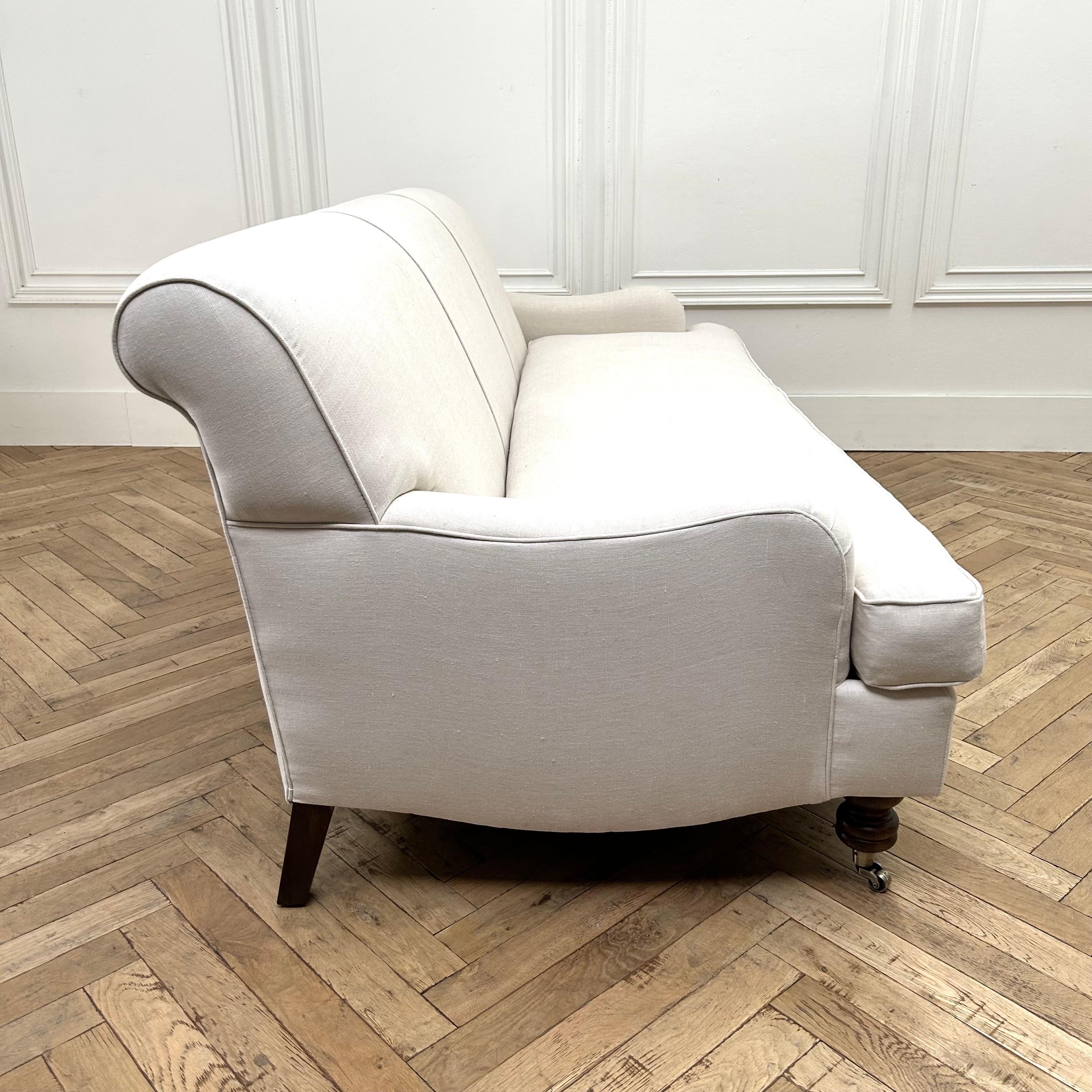 English Arm Sofa in Natural Linen Floor Sample Sale 4