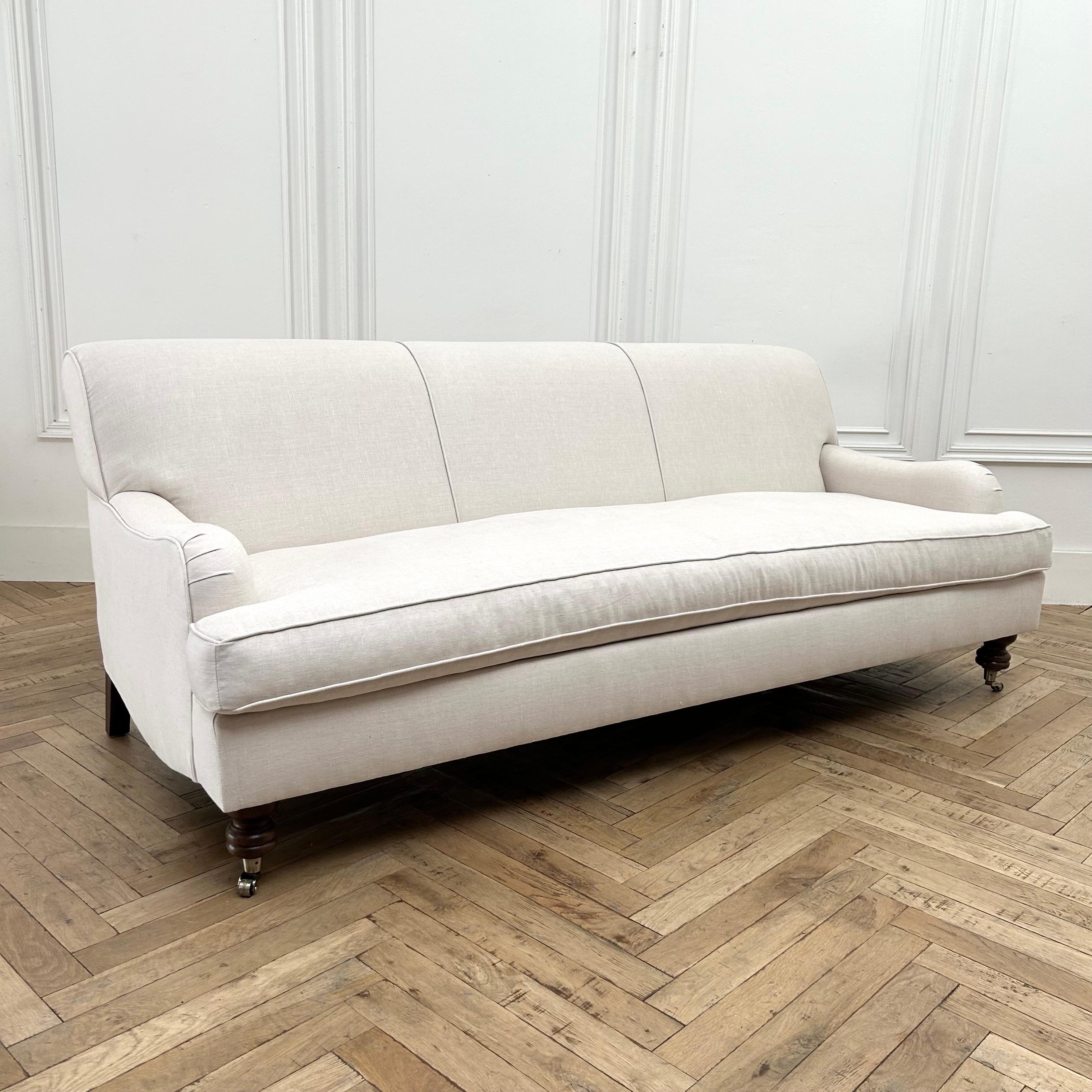 English Arm Sofa in Natural Linen Floor Sample Sale 5