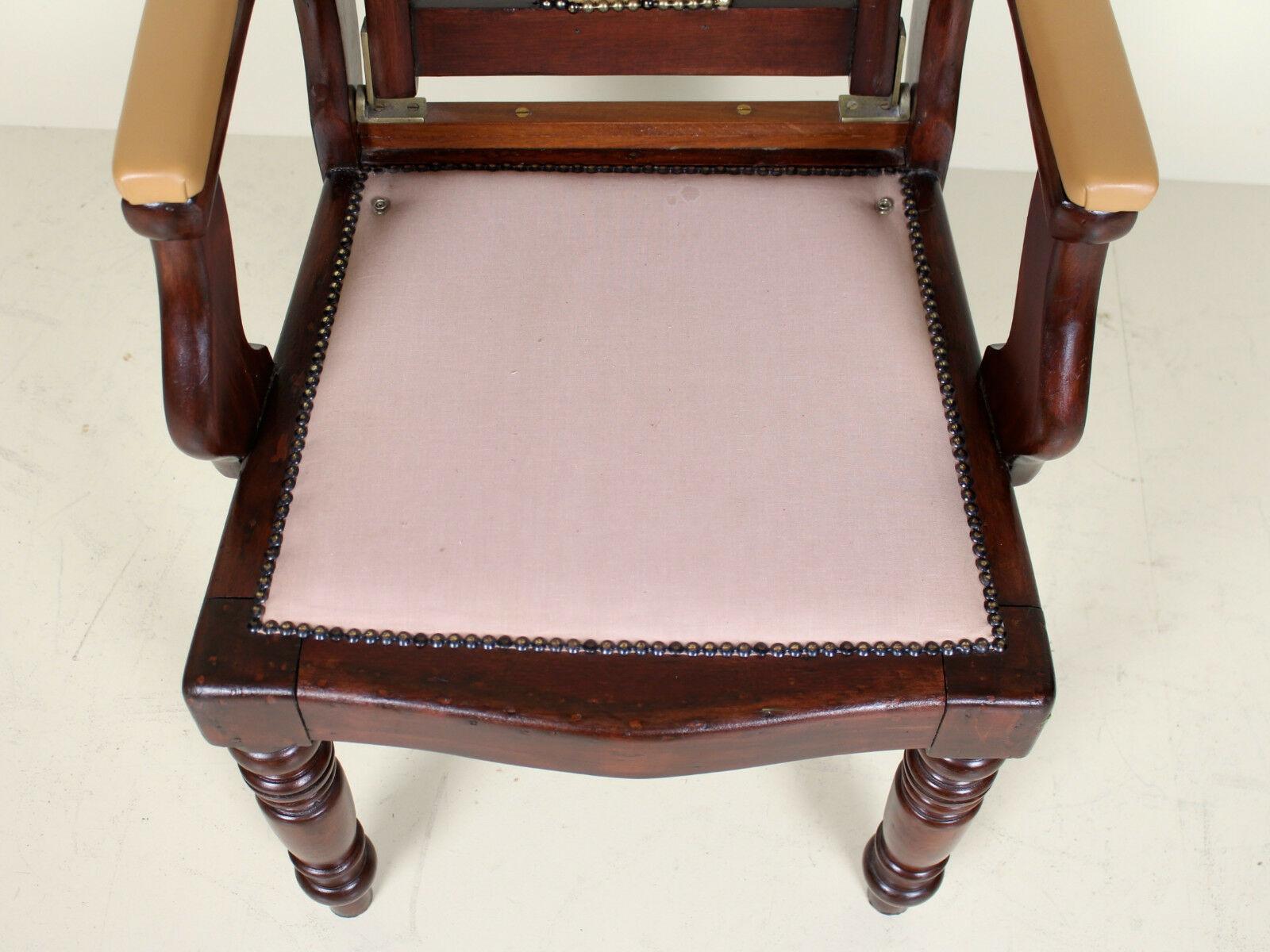 English Armchair Barbers Chairs Carved Mahogany Adjustable Tan For Sale 1