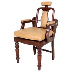 English Armchair Barbers Chairs Carved Mahogany Adjustable Tan