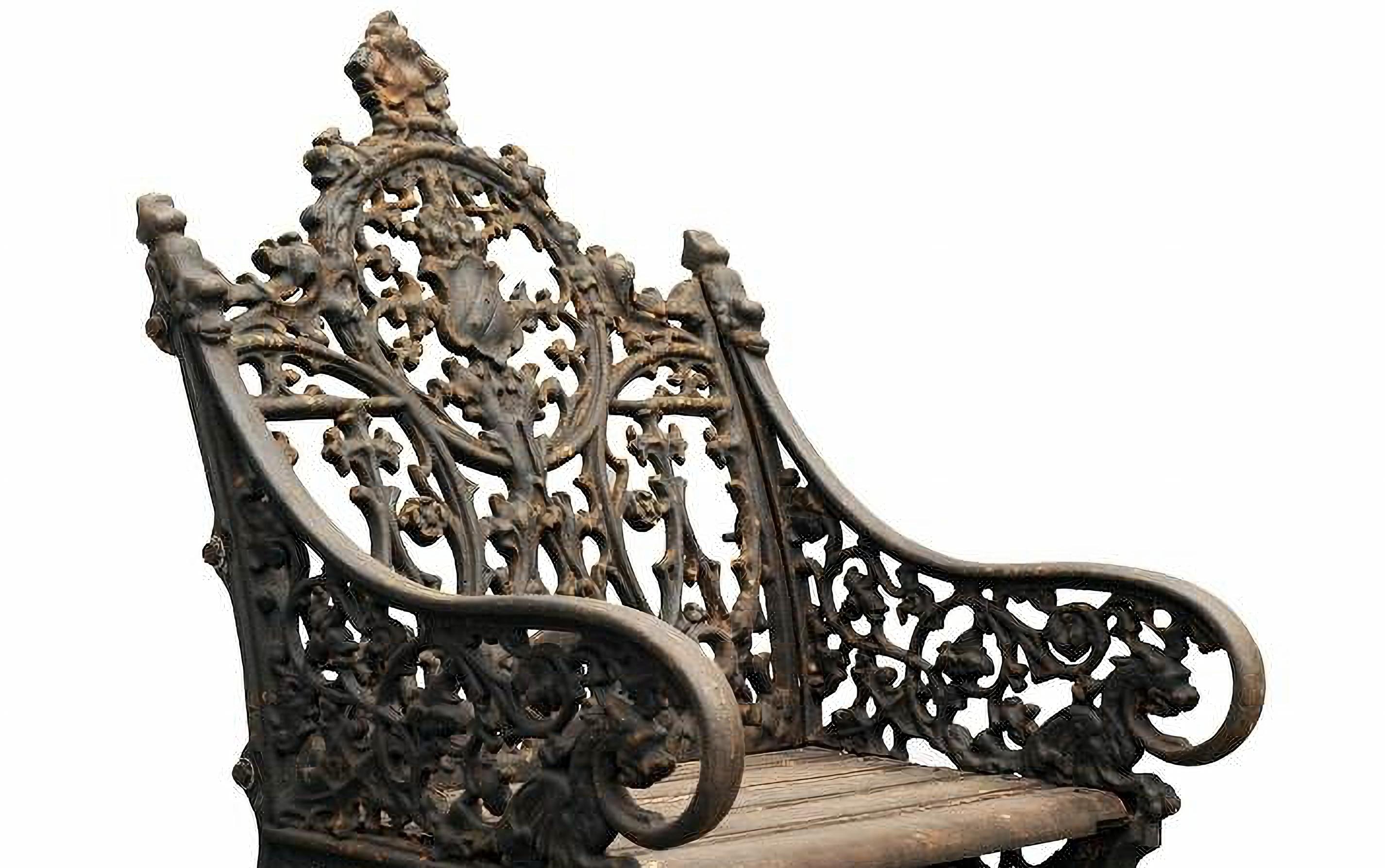 Hand-Crafted English Armchair / Bench 19th Century Cast Iron and Teack For Sale