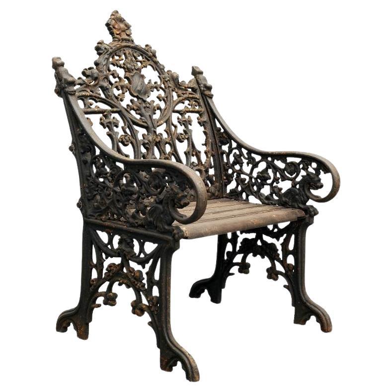 English Armchair / Bench 19th Century Cast Iron and Teack