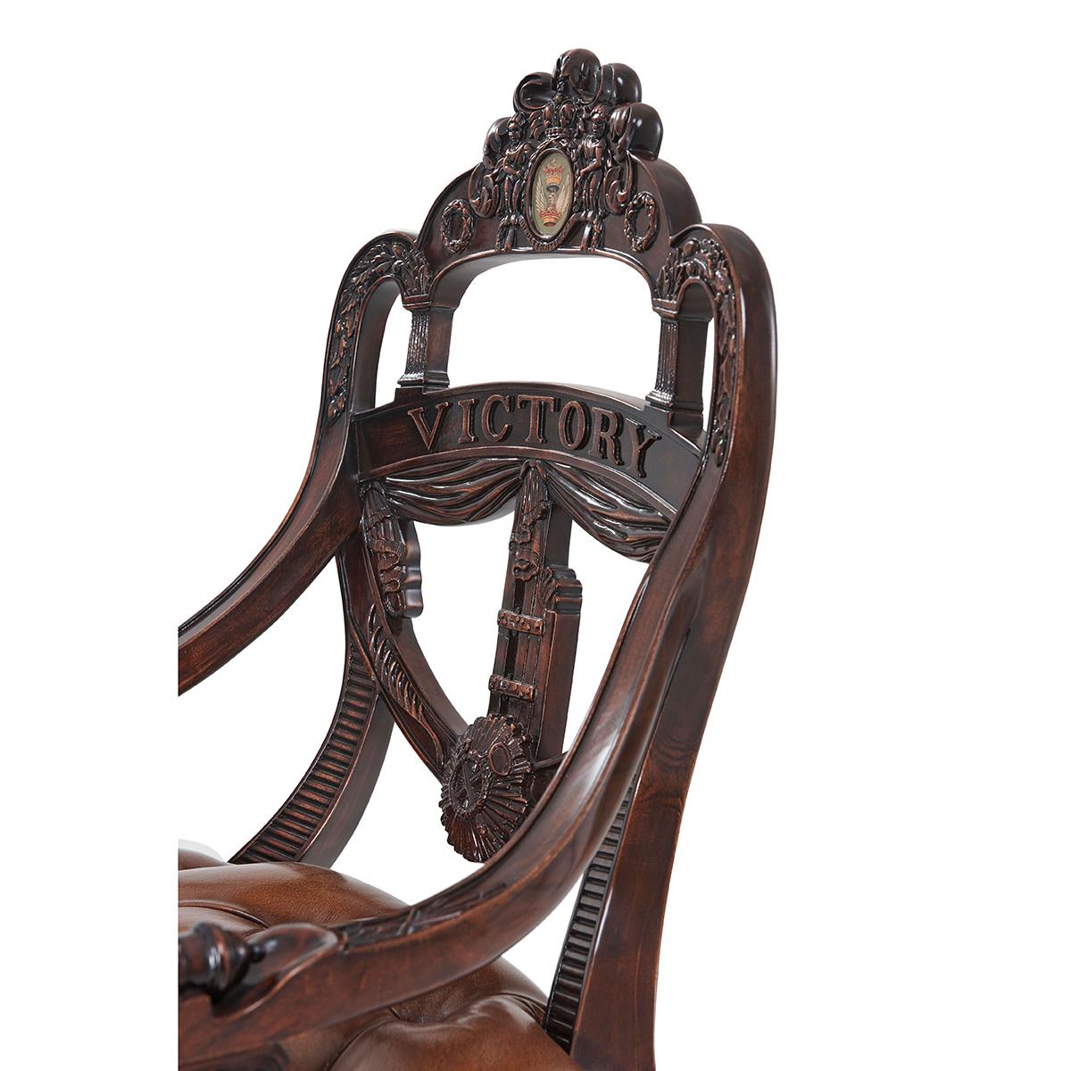 English Armchair - Carved Coat of Arms In New Condition For Sale In Westwood, NJ