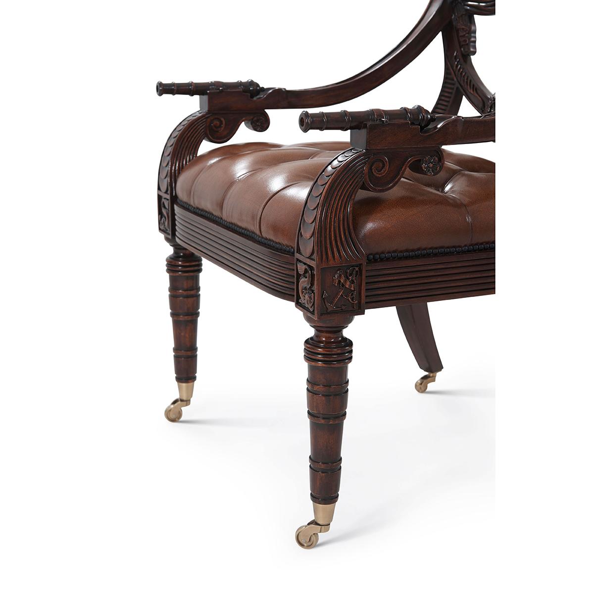 Contemporary English Armchair - Carved Coat of Arms For Sale