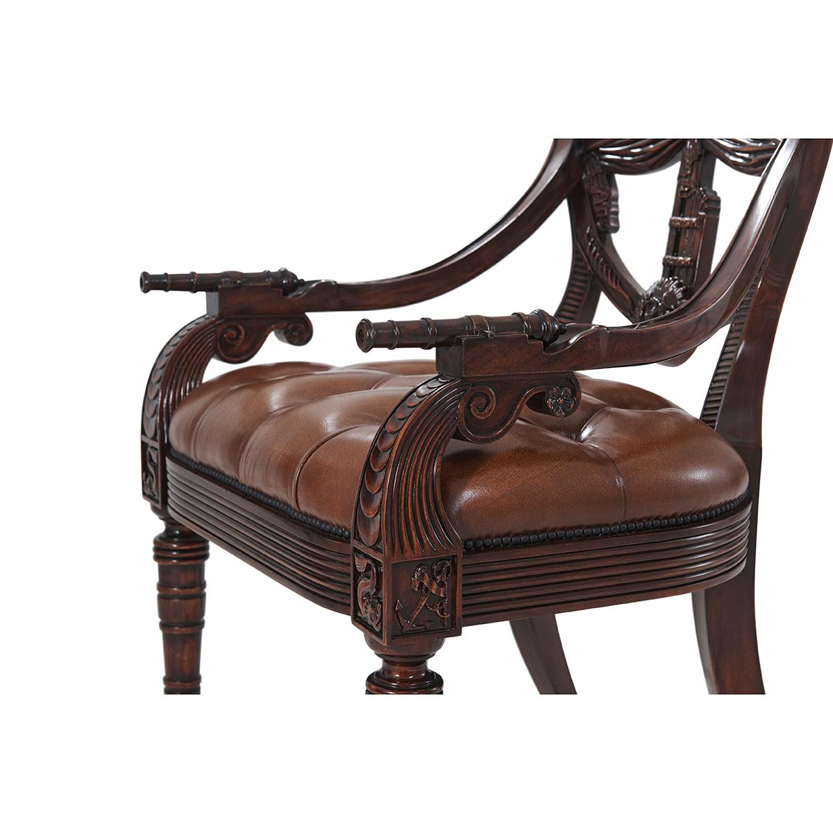 Englischer Sessel – geschnitzter Wappenmantel (Holz) im Angebot