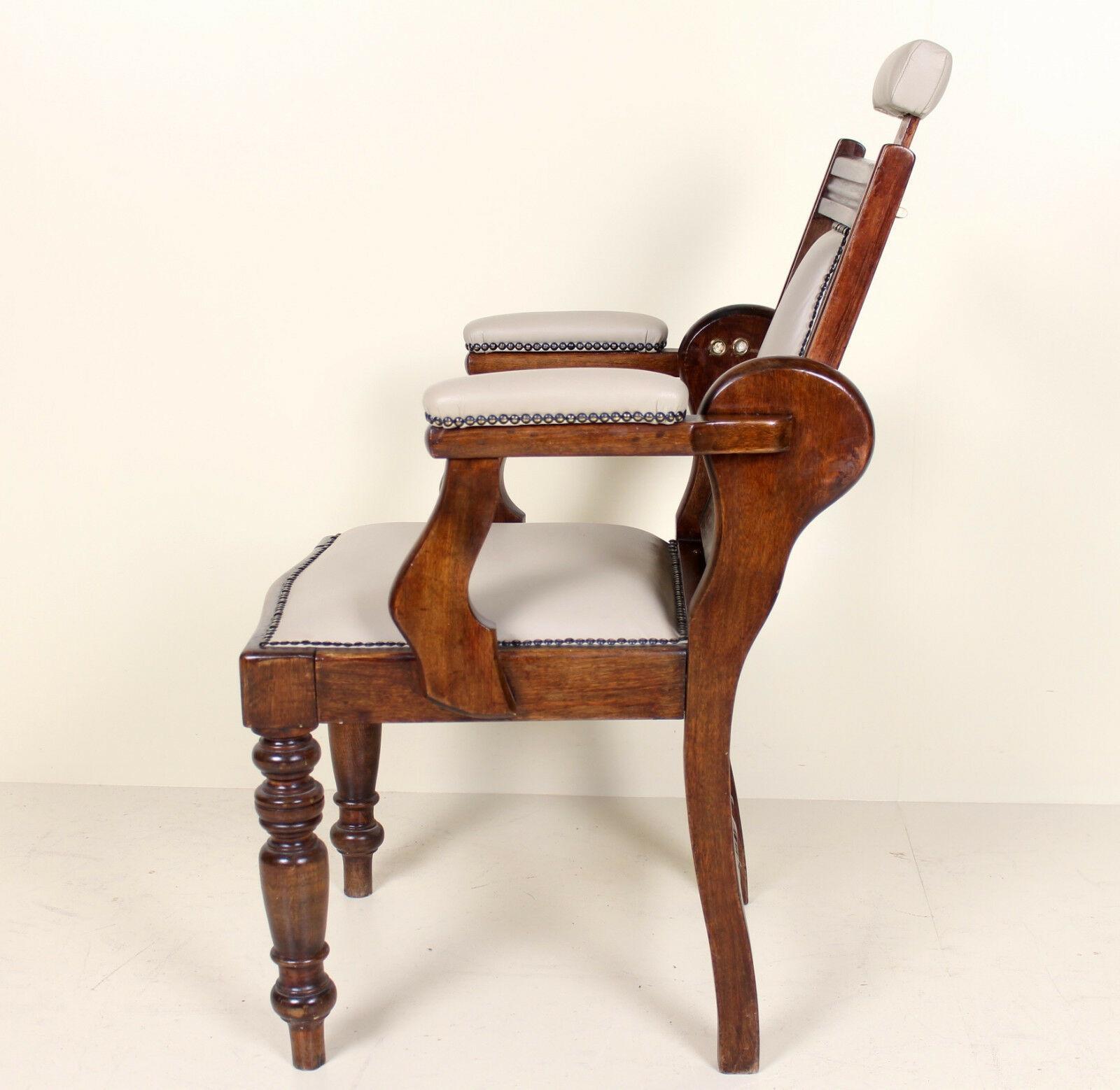 English Armchair Edwardian Barbers Chairs Carved Mahogany For Sale 3
