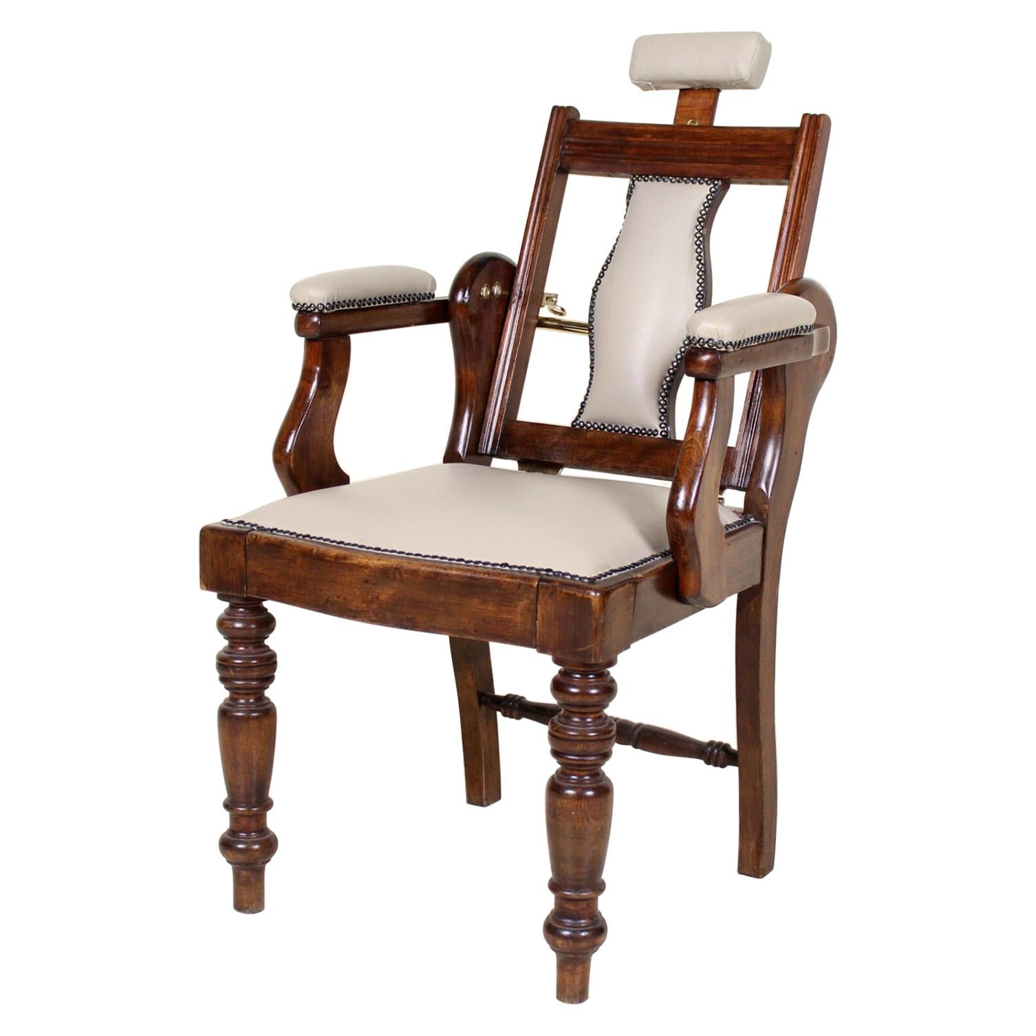 English Armchair Edwardian Barbers Chairs Carved Mahogany For Sale