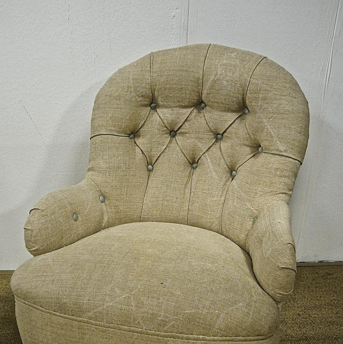 English Armchair Linen Upholstery Victorian, 19th Century (Englisch)