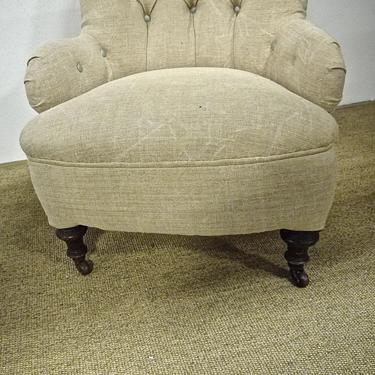 English Armchair Linen Upholstery Victorian, 19th Century (19. Jahrhundert)