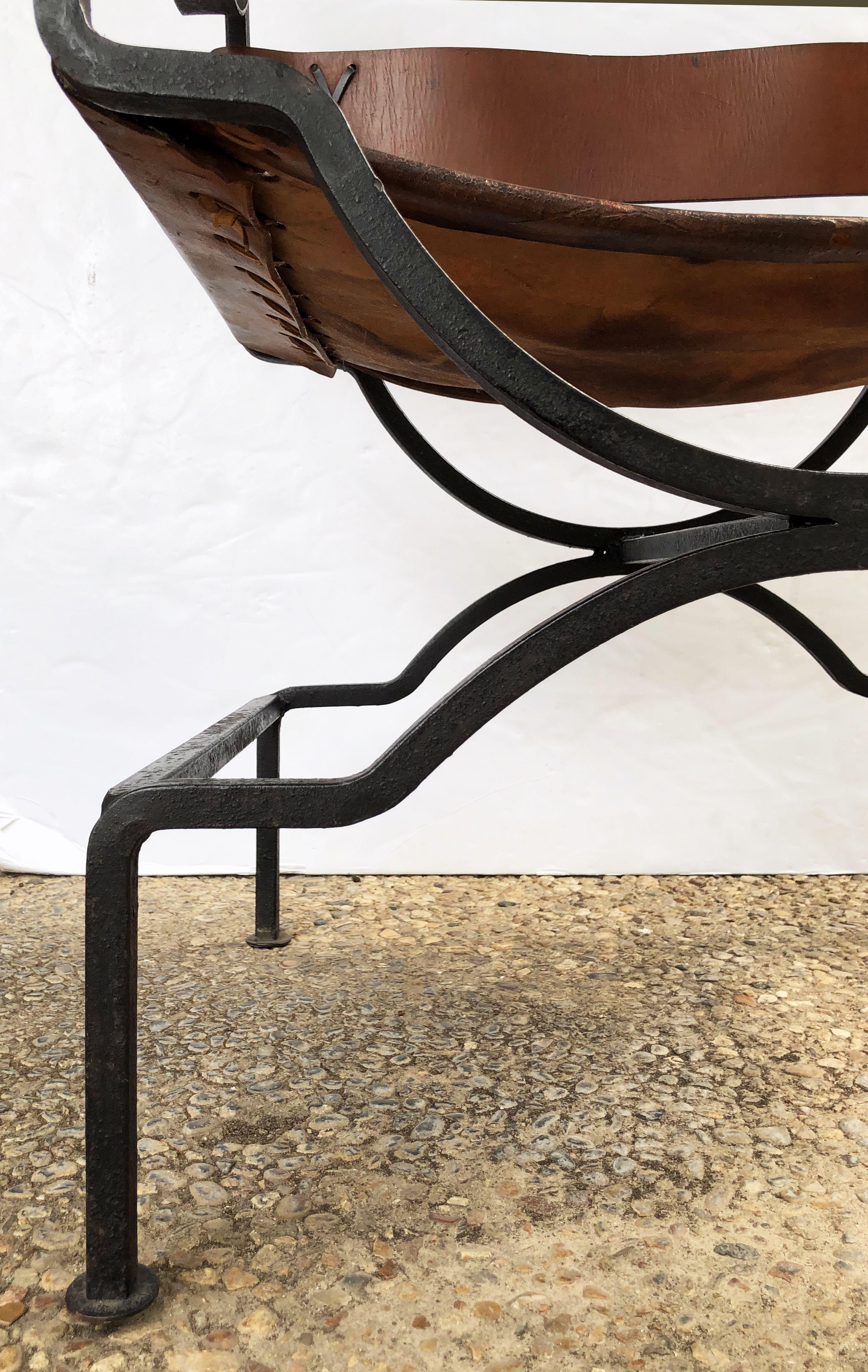 English Armchair or Lounge Chair of Iron and Leather 5