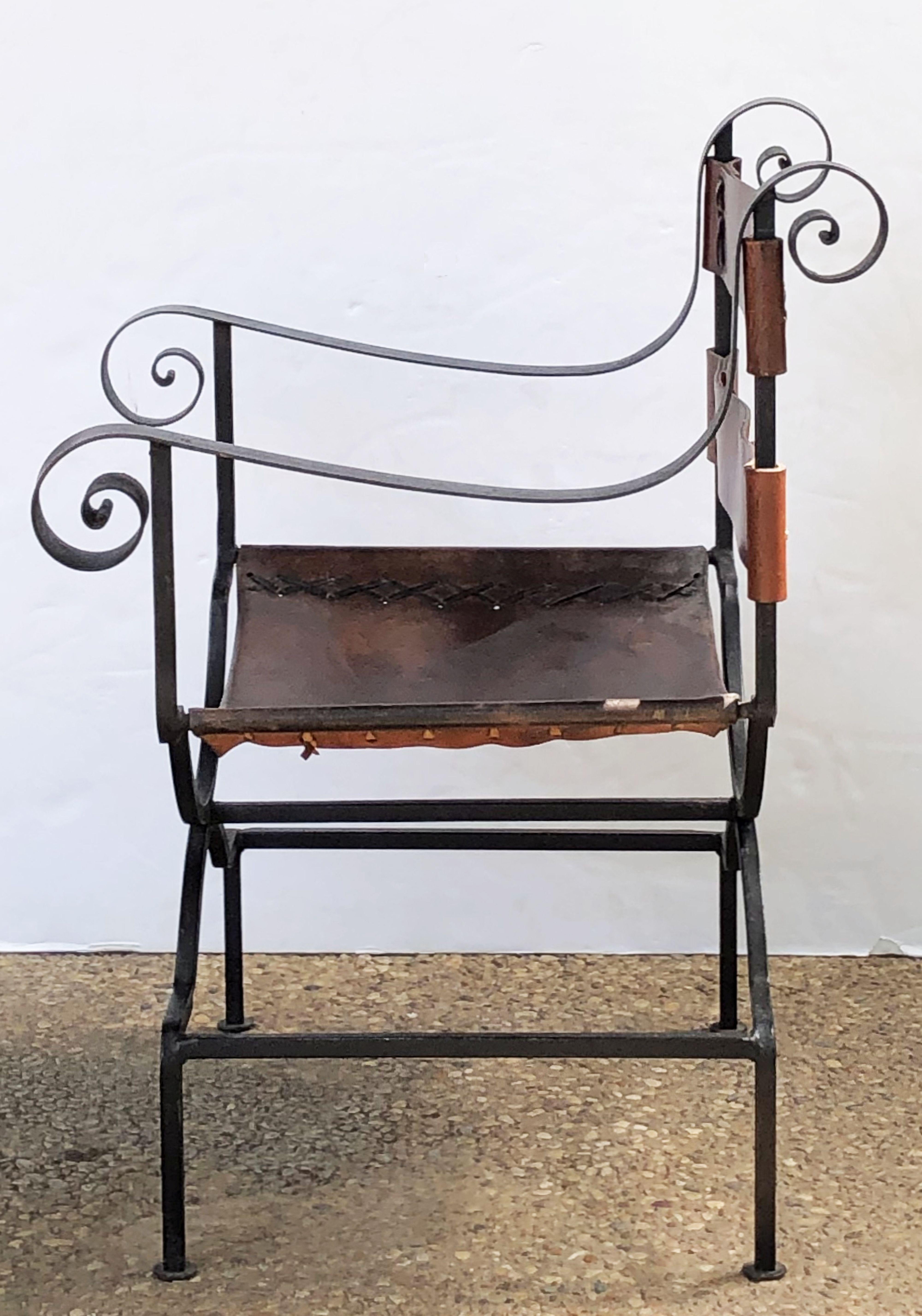 English Armchair or Lounge Chair of Iron and Leather 9