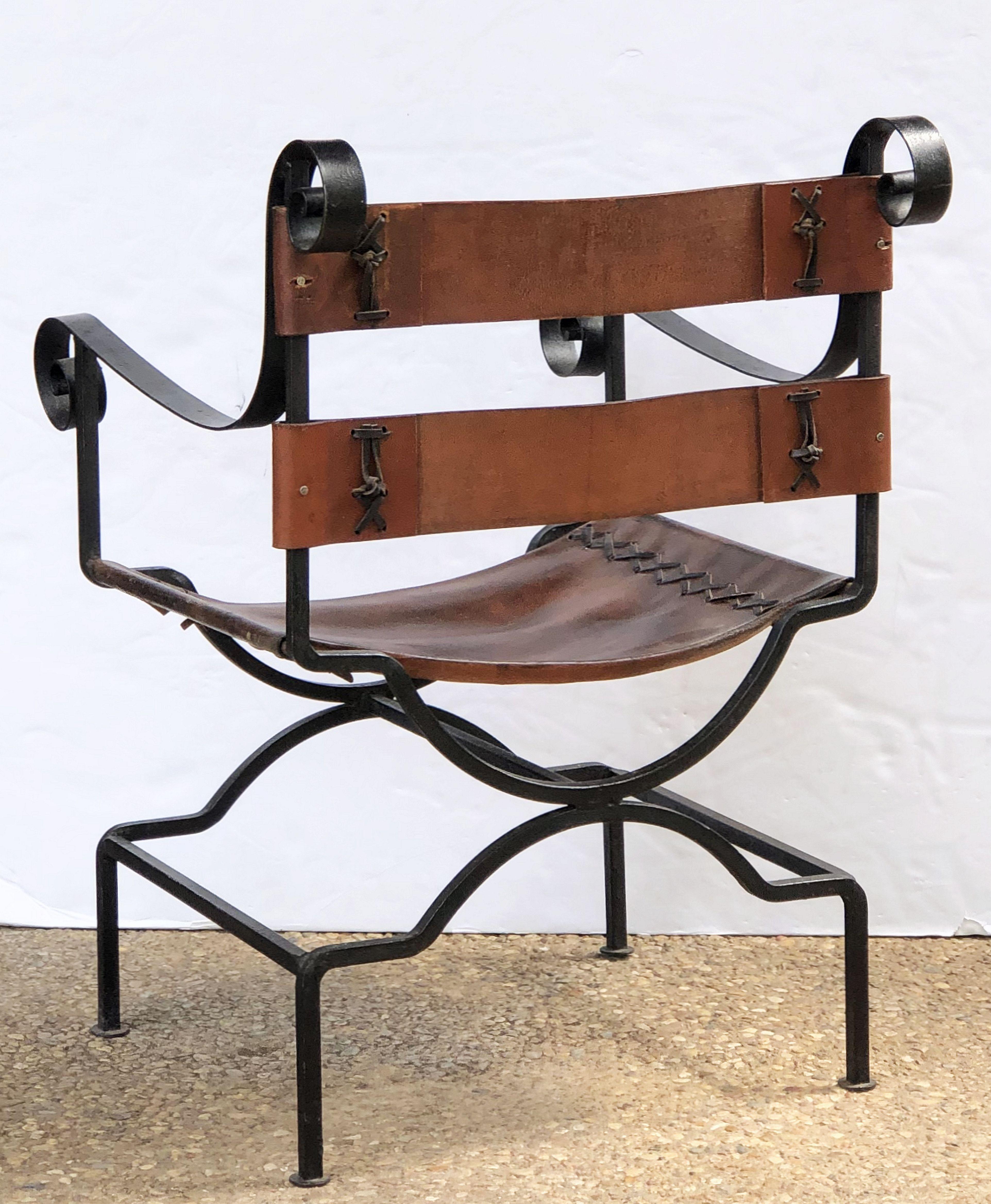 English Armchair or Lounge Chair of Iron and Leather 10