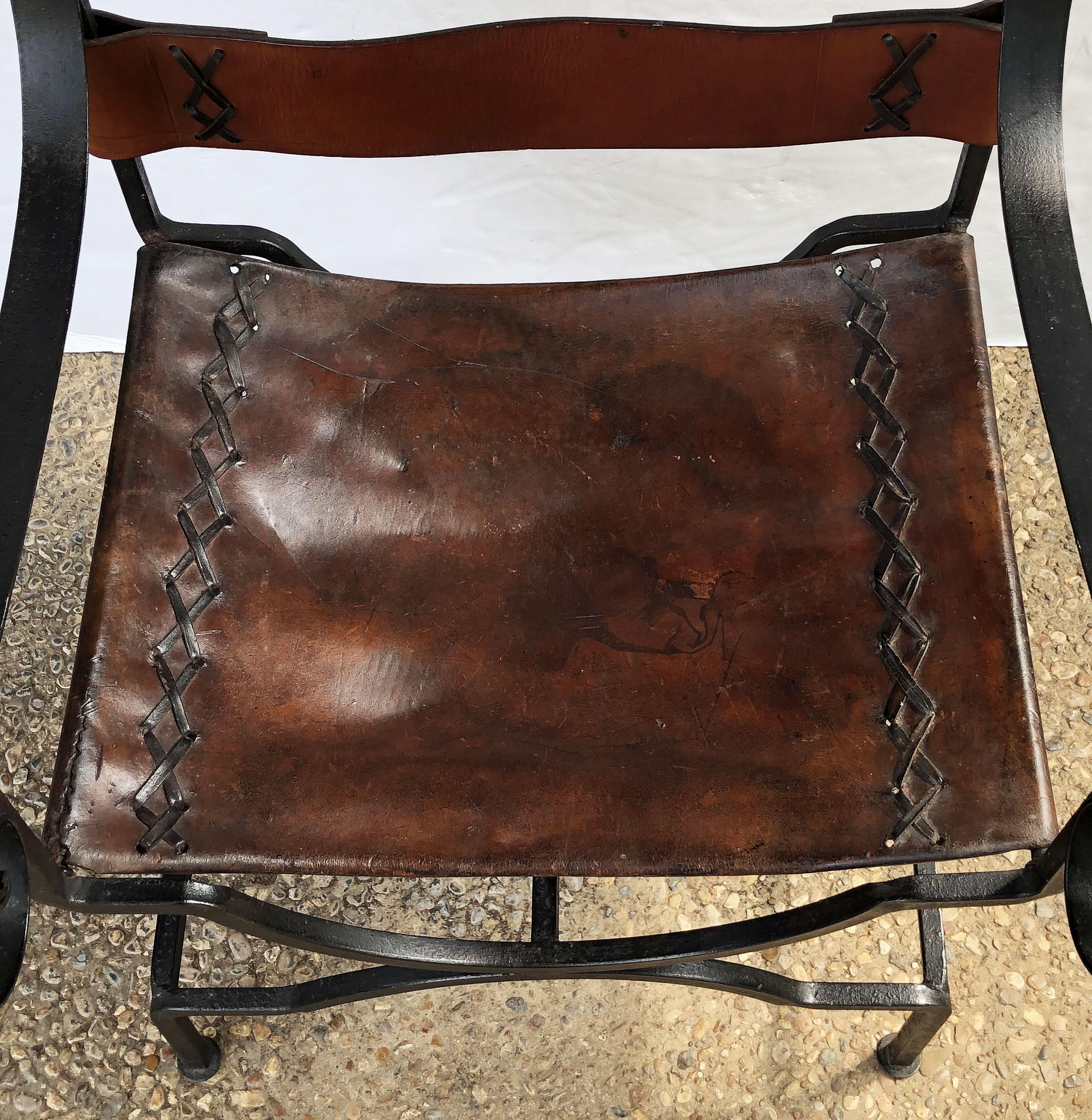 English Armchair or Lounge Chair of Iron and Leather 1