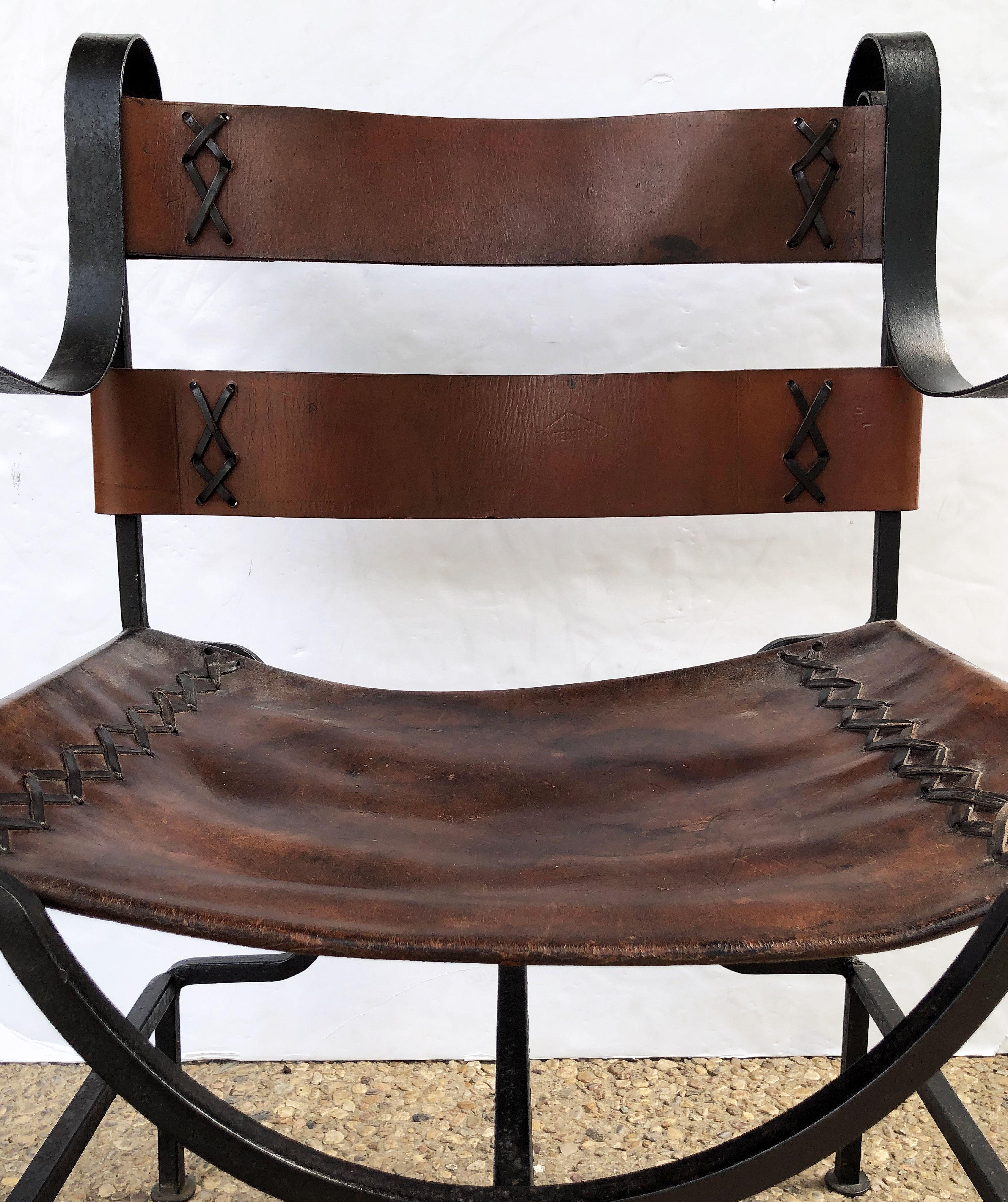 English Armchair or Lounge Chair of Iron and Leather 3