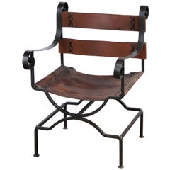 English Armchair or Lounge Chair of Iron and Leather