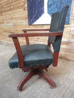 Vintage antique English Art & Craft Swivel Captain Chair, circa 1920