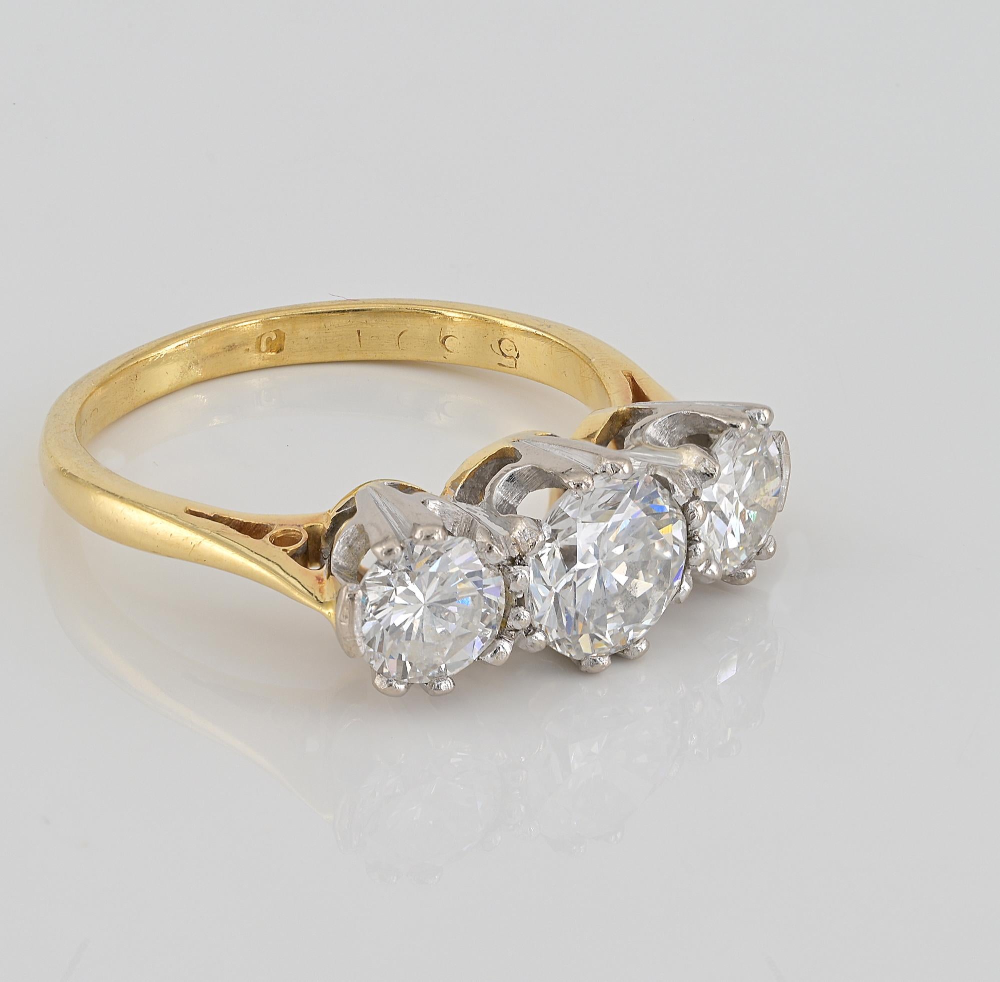 Brilliant Cut English Art Deco 1.30 Ct Diamond Trilogy Ring For Sale