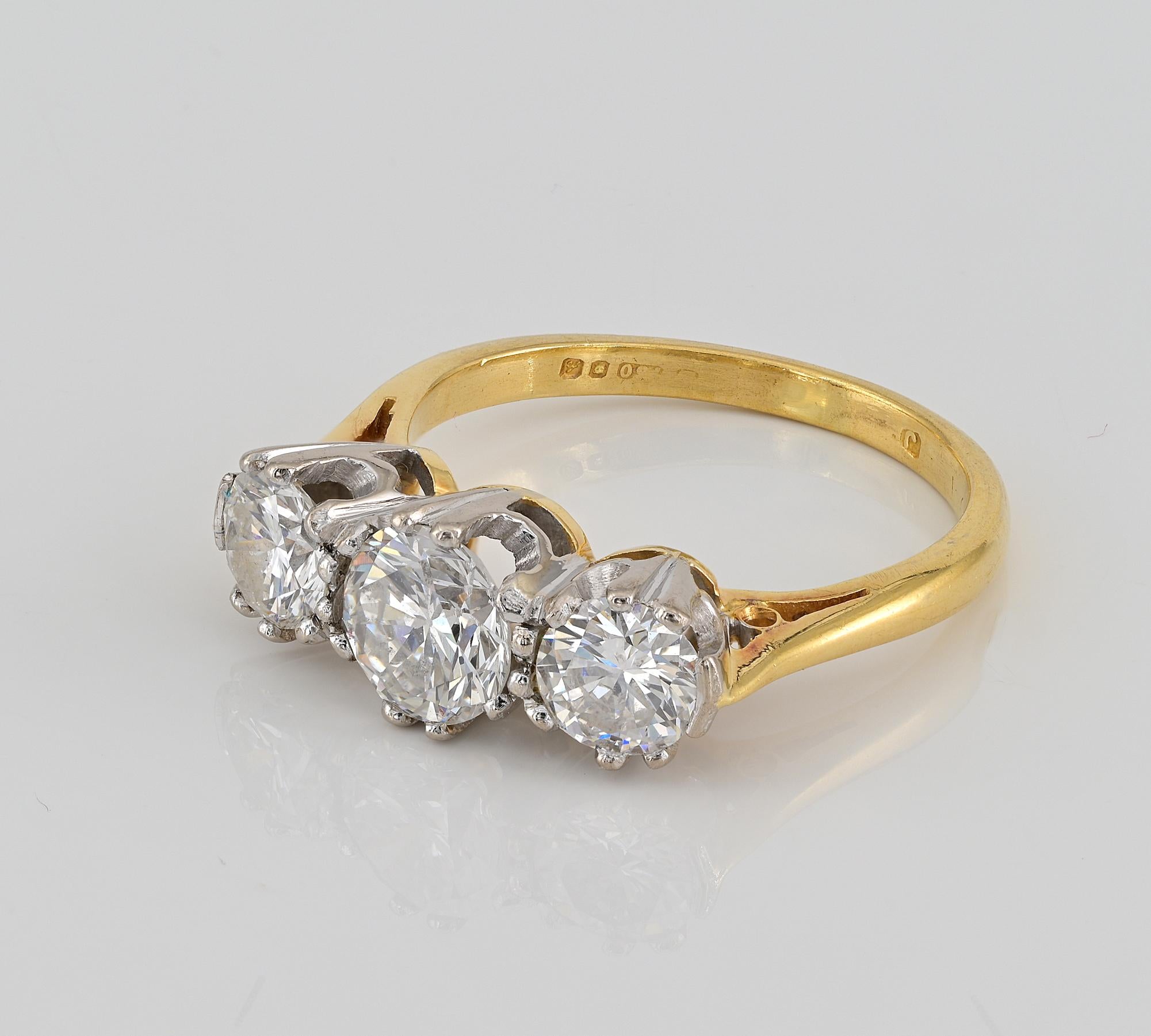 Women's English Art Deco 1.30 Ct Diamond Trilogy Ring For Sale