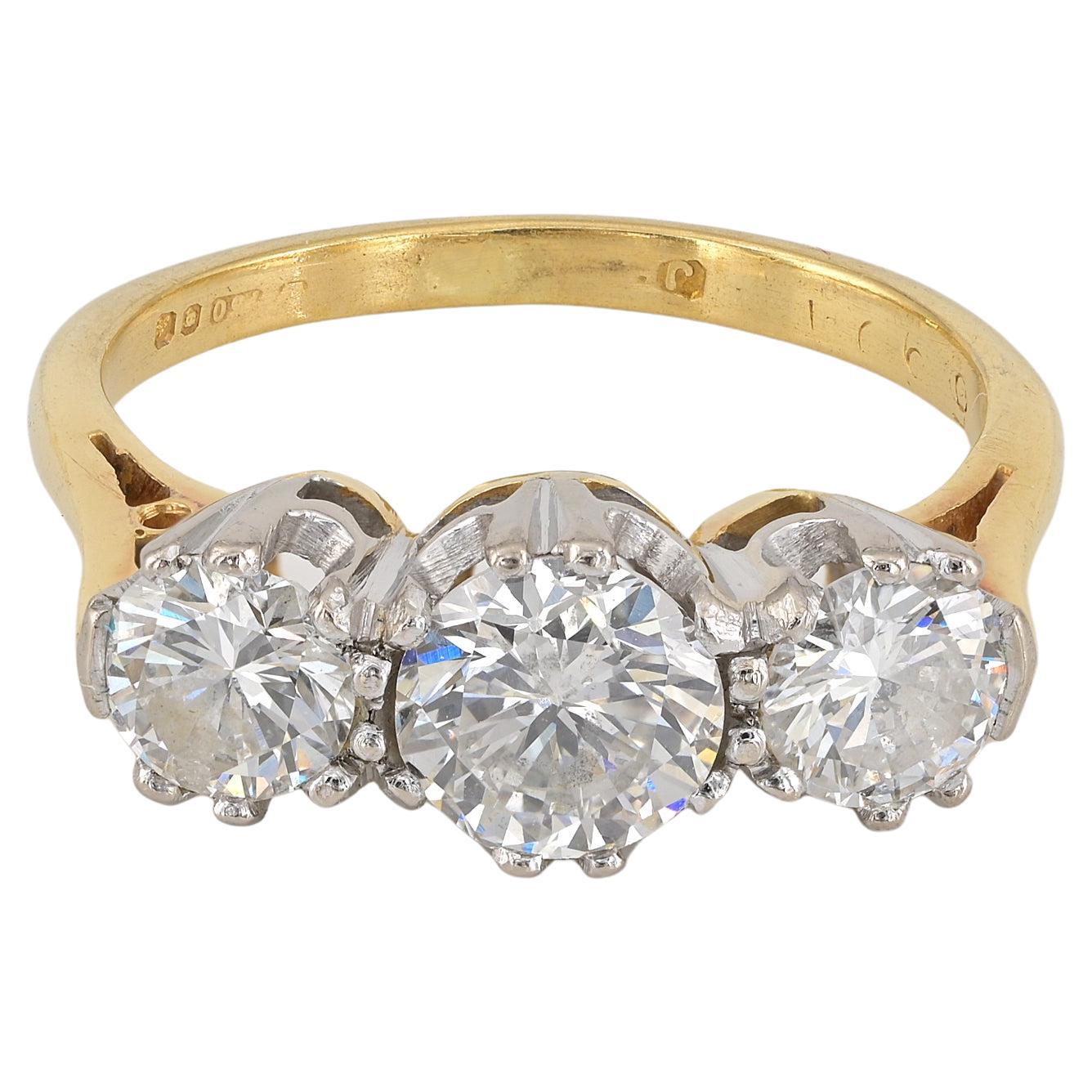 English Art Deco 1.30 Ct Diamond Trilogy Ring For Sale