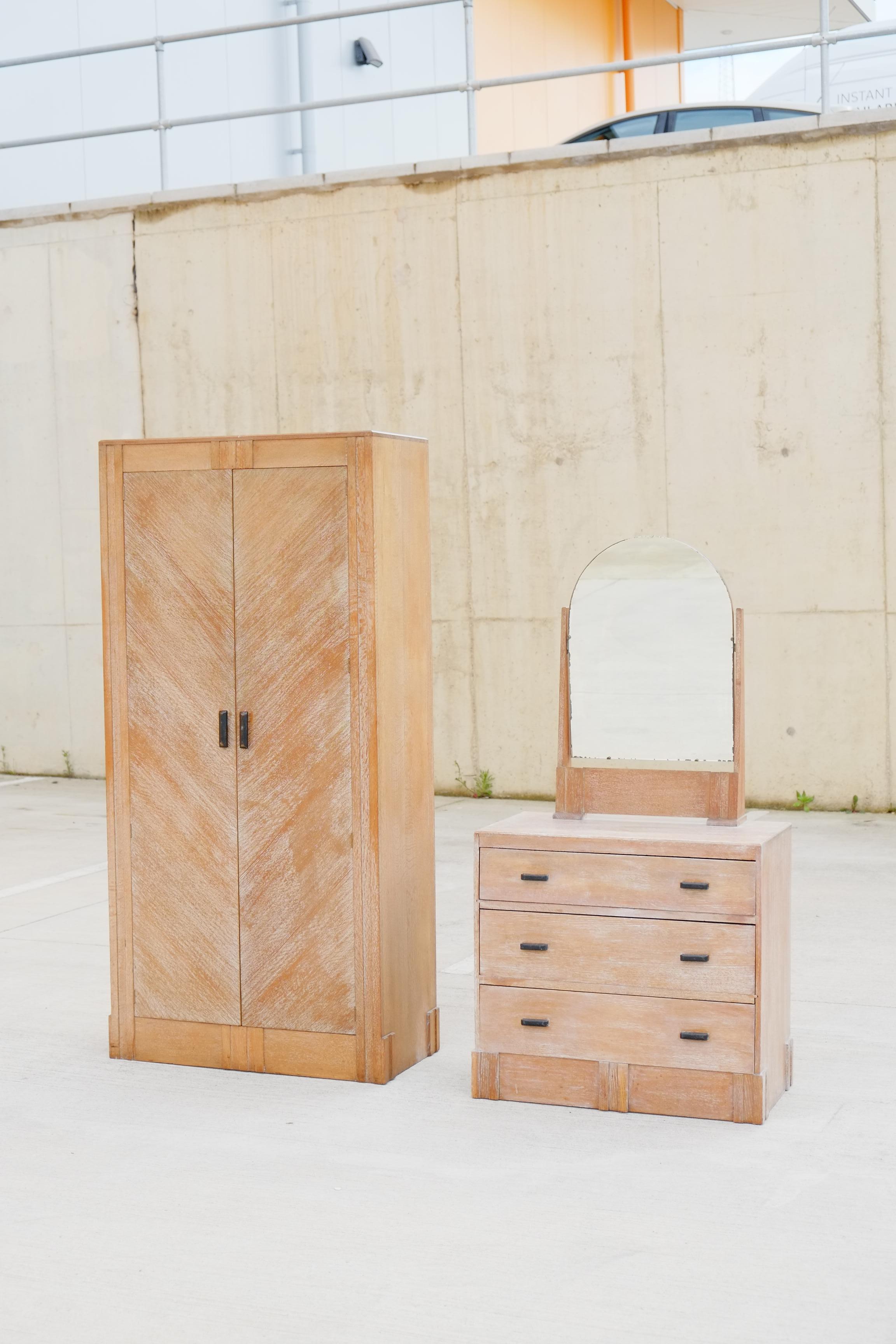 English Art Deco 1930s Limed Oak Dressing Table Vanity 9