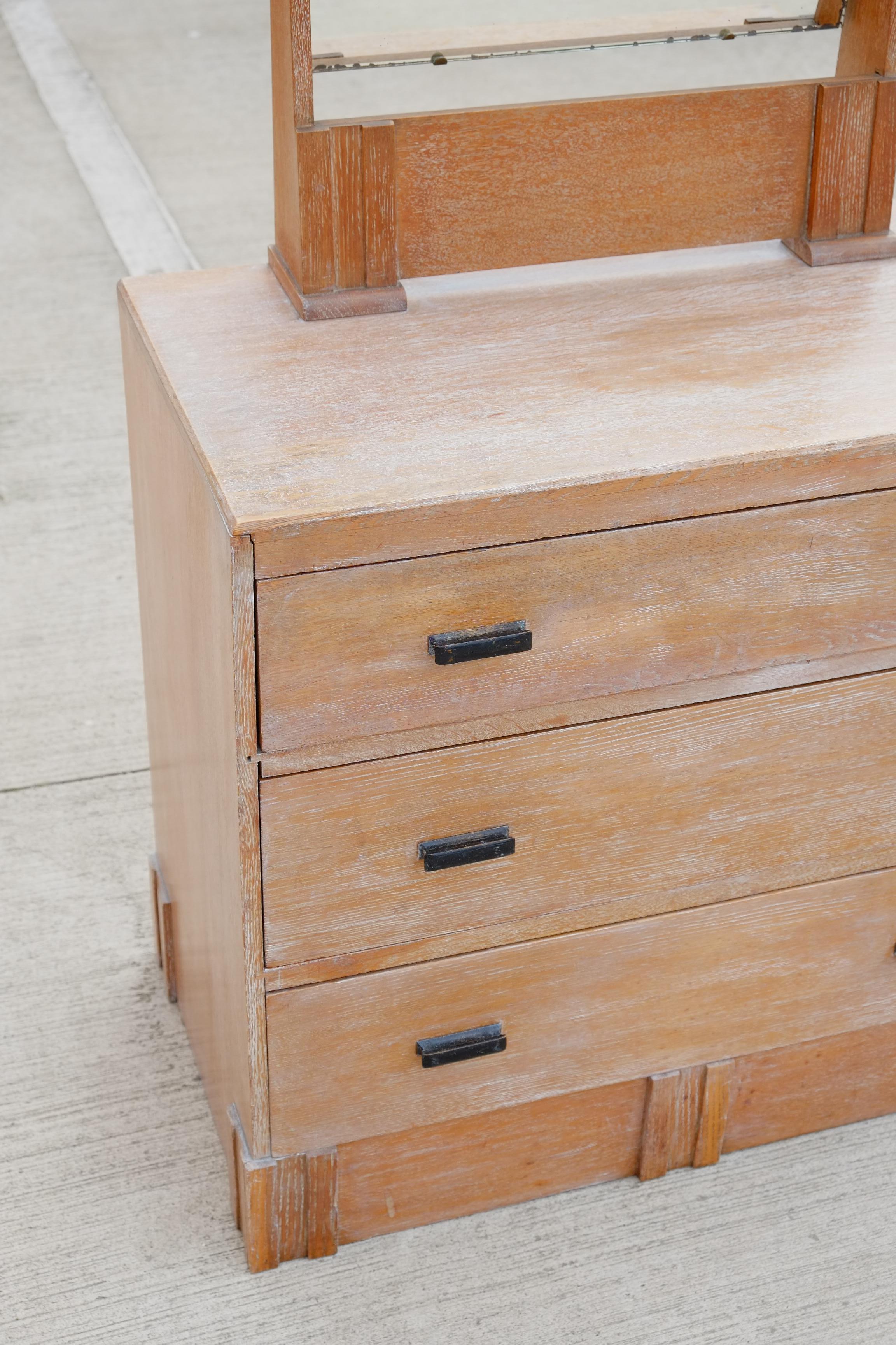 Mid-20th Century English Art Deco 1930s Limed Oak Dressing Table Vanity