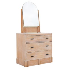 Vintage English Art Deco 1930s Limed Oak Dressing Table Vanity