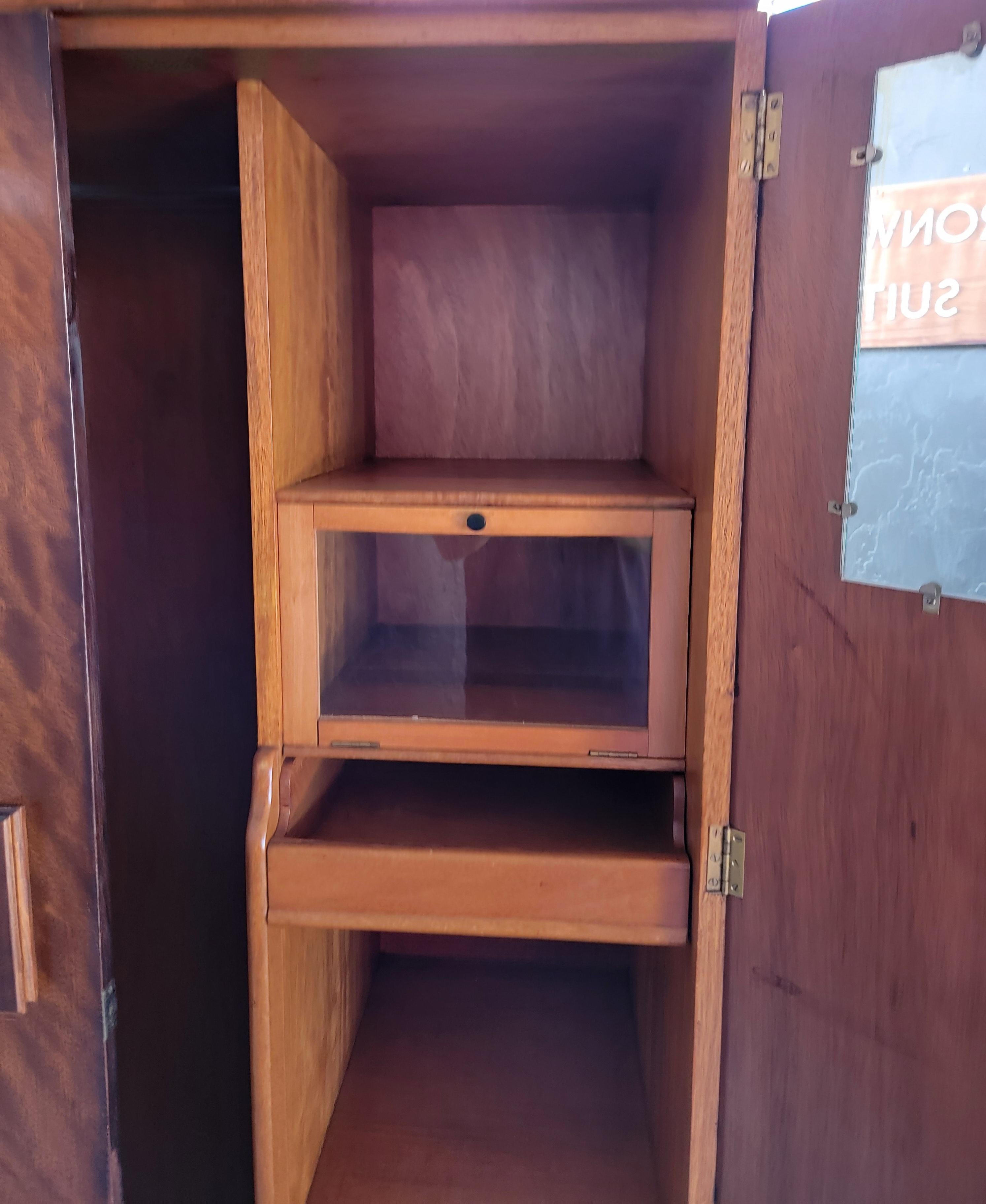 Veneer English Art Deco 2 Door Armoire Wardrobe