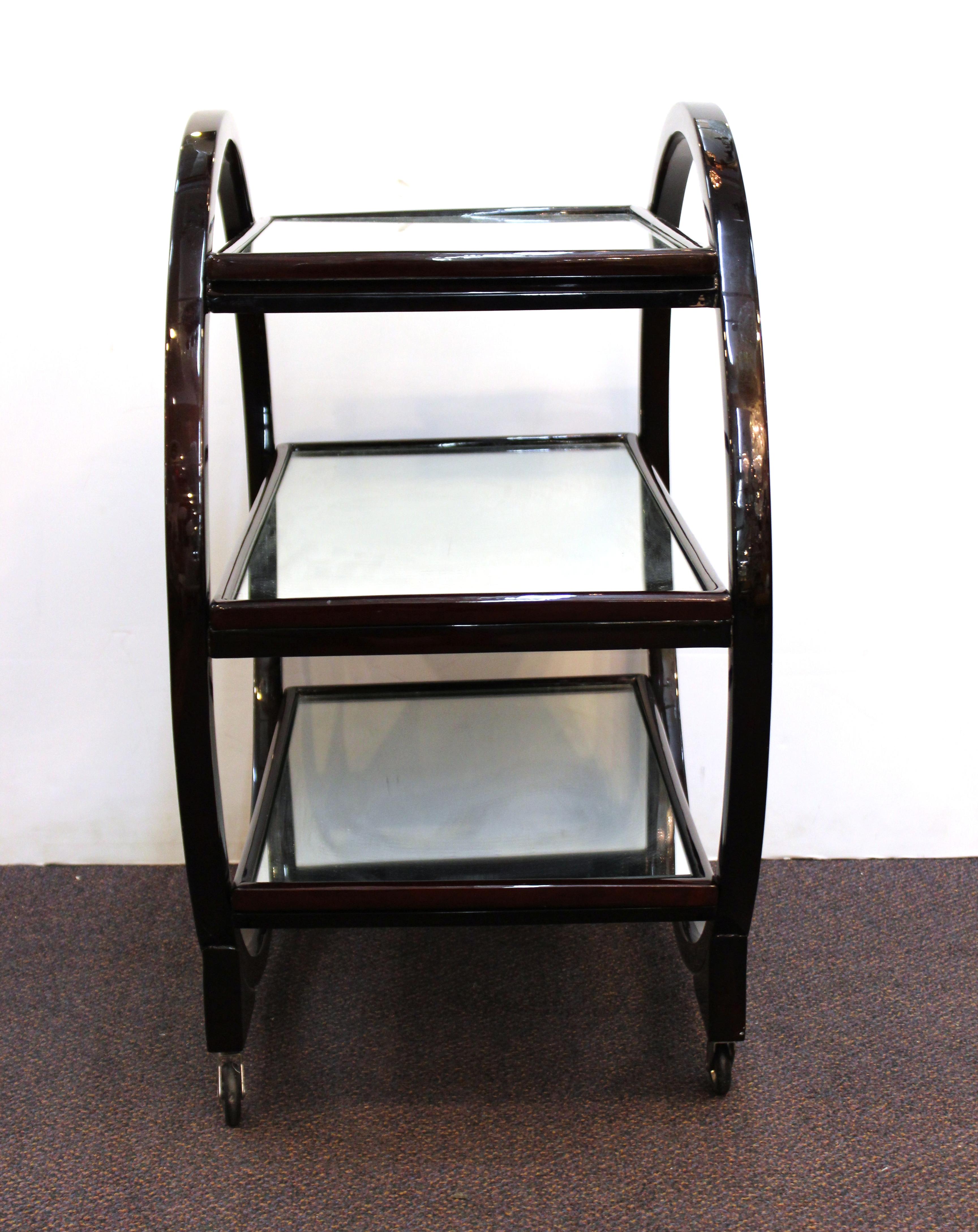 Mid-20th Century English Art Deco Bar Cart in Circular Shape with Three Mirrored Levels