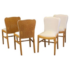 English Art Deco Bird's Eye Maple Dining Table & Four Matching Leather Chairs