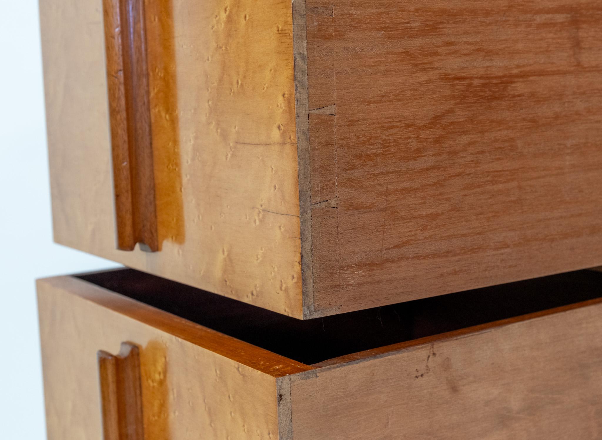 English Art Deco Birds Eye Maple & Macassar Ebony Tall And Narrow Chest Drawers For Sale 6