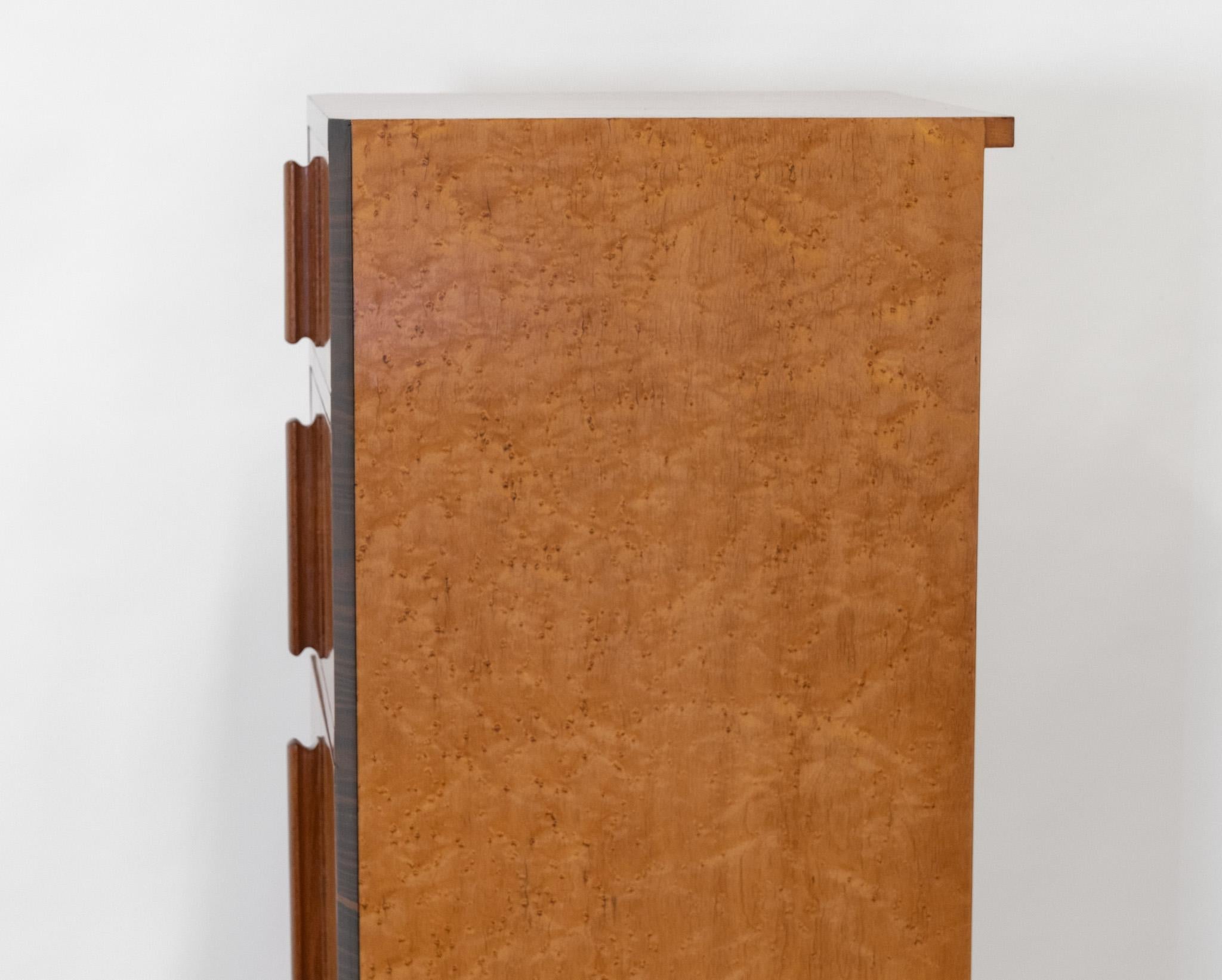 English Art Deco Birds Eye Maple & Macassar Ebony Tall And Narrow Chest Drawers For Sale 9