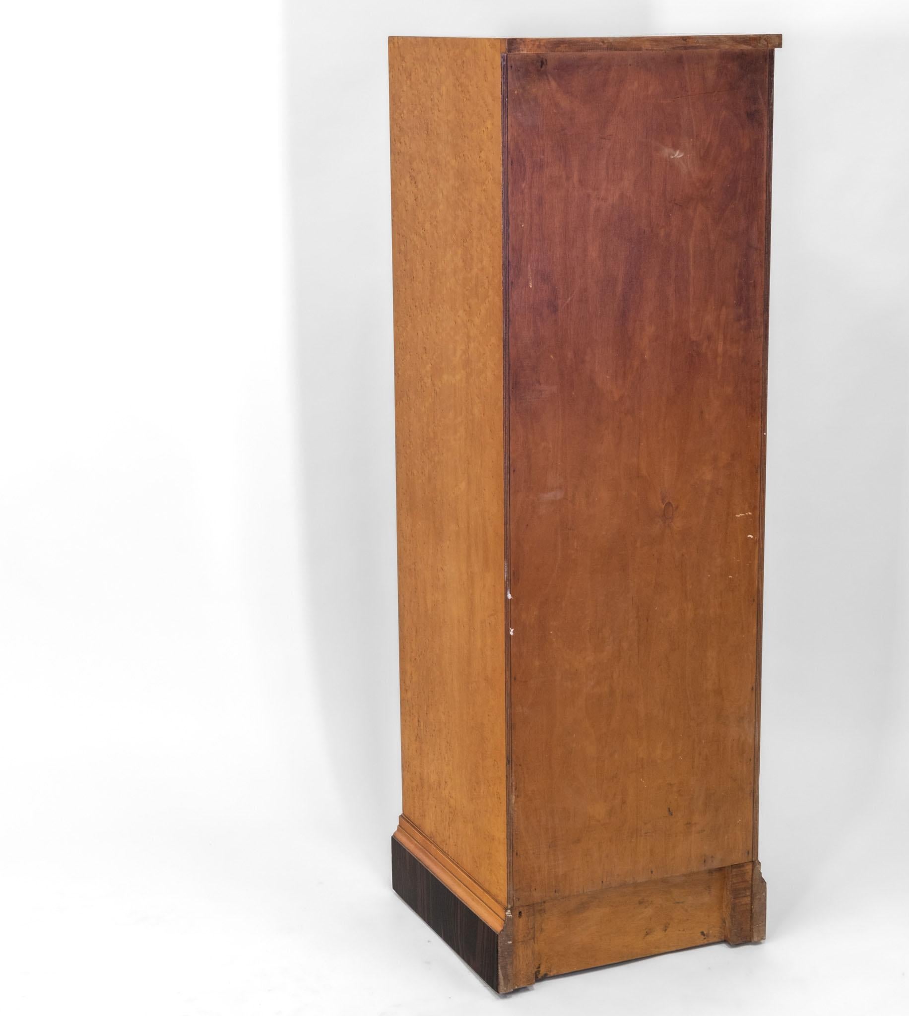 English Art Deco Birds Eye Maple & Macassar Ebony Tall And Narrow Chest Drawers For Sale 11