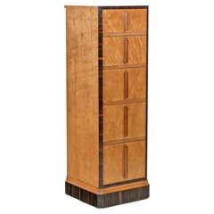 English Art Deco Birds Eye Maple & Macassar Ebony Tall And Narrow Chest Drawers