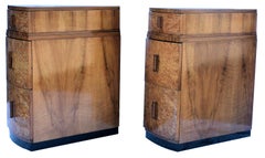 English Art Deco Blonde Walnut Bedside Cabinets