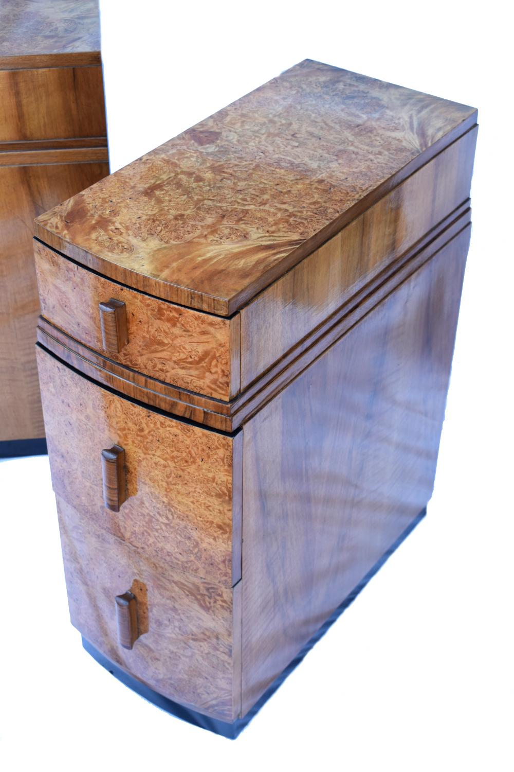 English Art Deco Blonde Walnut Bedside Cabinets 4