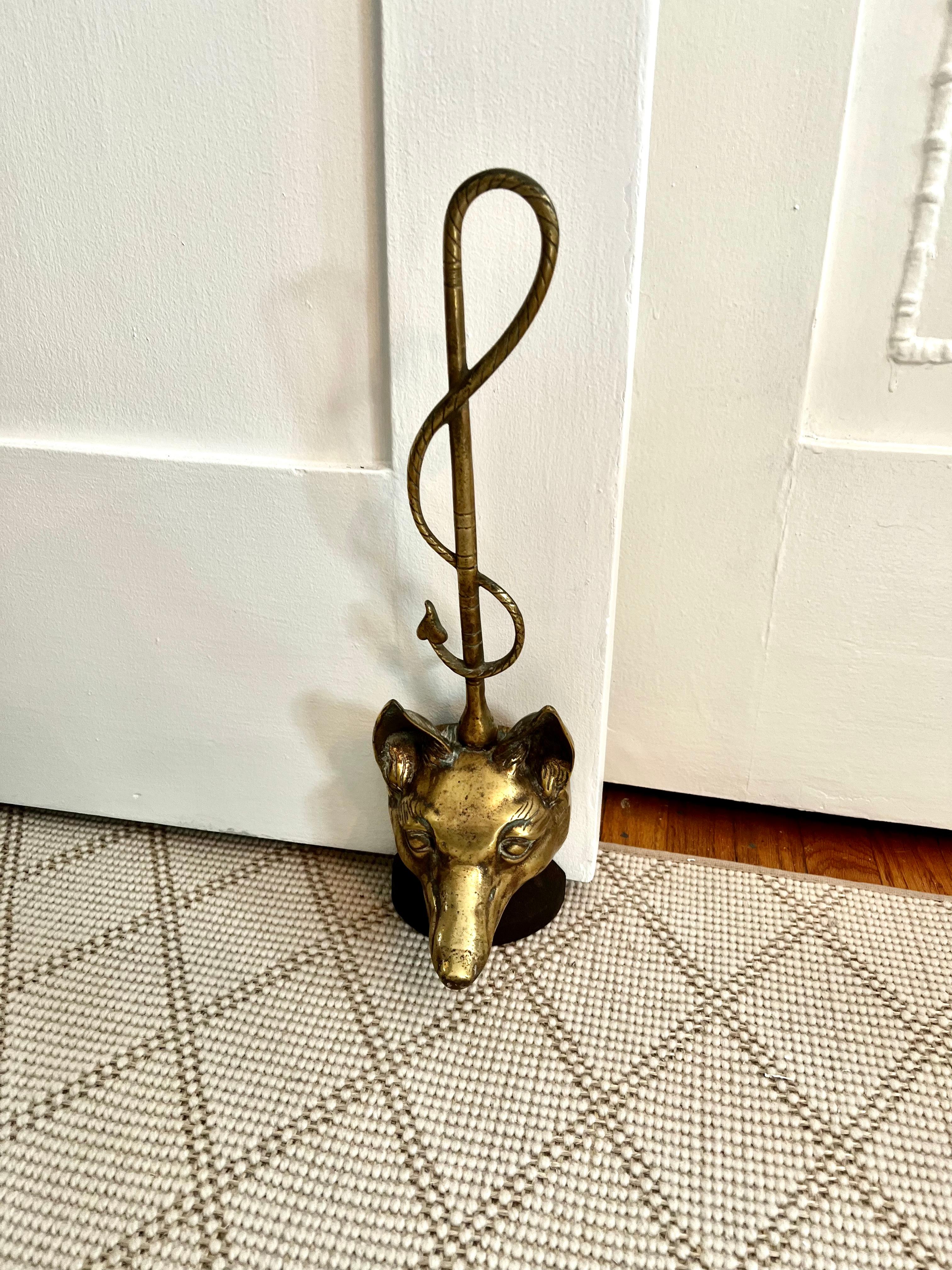 English Art Deco Brass Fox Door Stop With Riding Crop For Sale 5