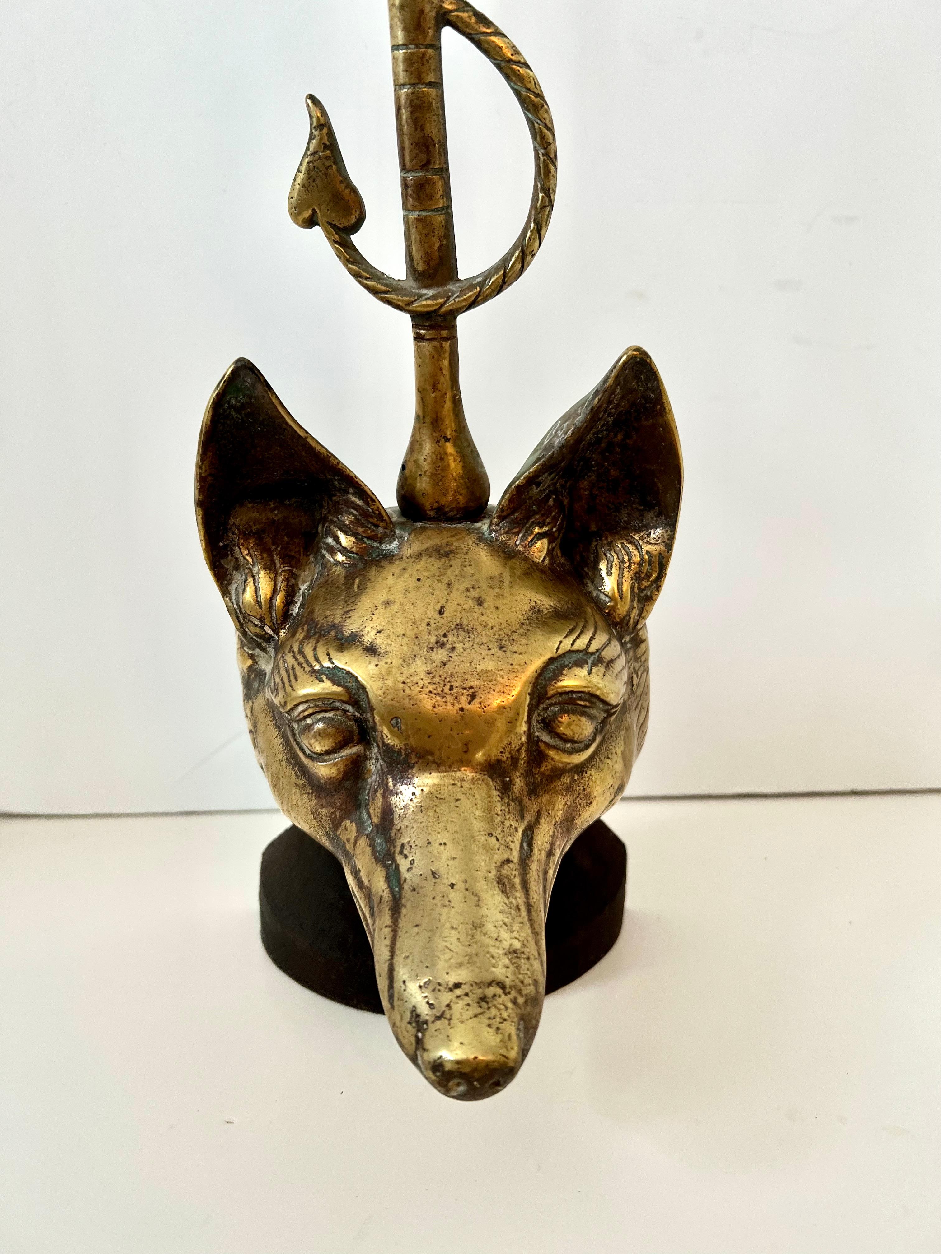 Hand-Crafted English Art Deco Brass Fox Door Stop With Riding Crop For Sale